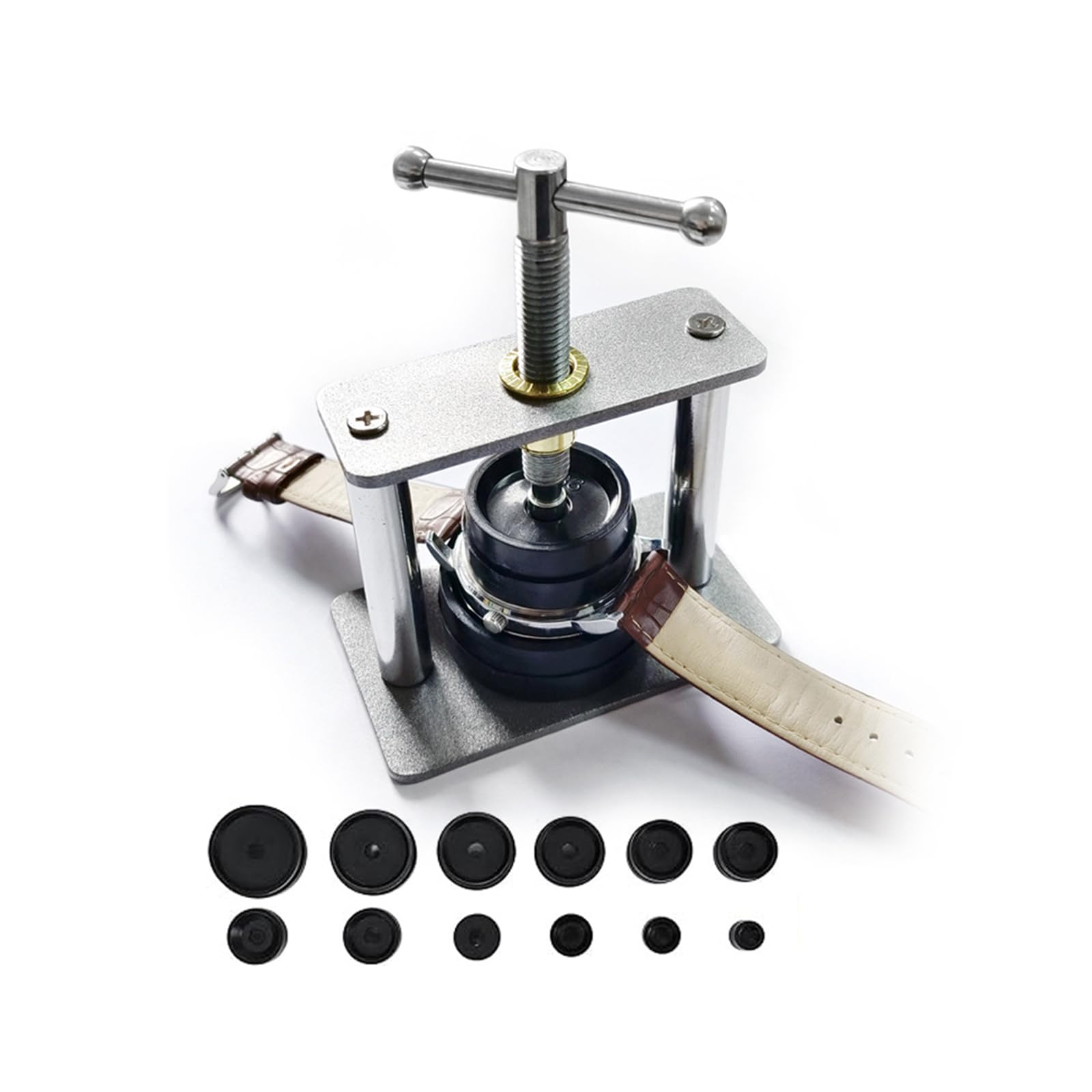 Juego de Prensa para Reloj, Caja Trasera de Reloj, Tipo Tornillo, con 18 Matrices, Juego de Herramientas de Prensa para relojero para reparación de Relojes, Caja Trasera de Reloj(