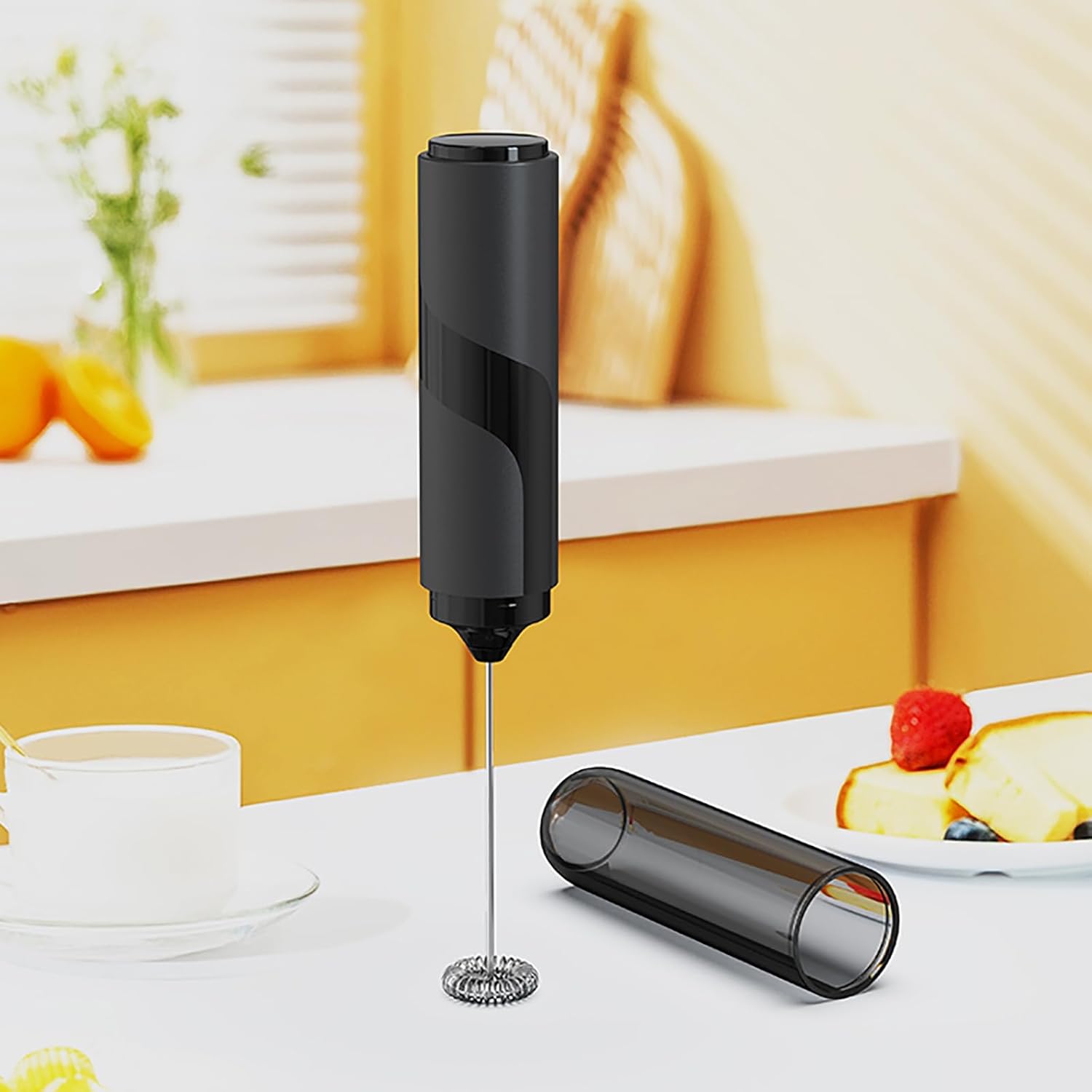 Powerful Milk Frother for Coffee, Fast Handheld Drink Mixer with Stainless Steel Whisk,Hand Frother Stirrer Wand-Black，Equipped with A storage sleeve 2026