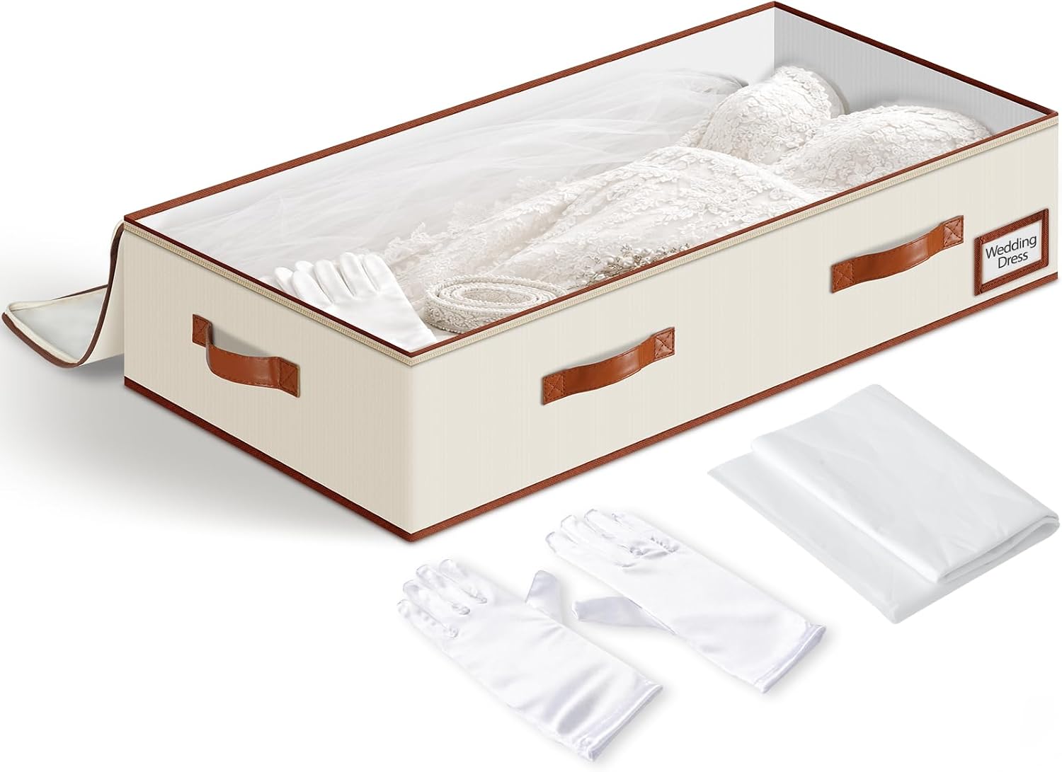 Cirhy Sturdy Wedding Dress Preservation Box, Acid-Free Tissue, 70L, Beige