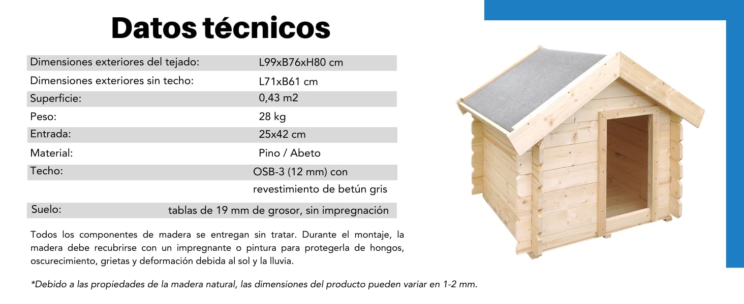 Caseta Perros Exterior Madera - 76 x 99 x H80 cm - casa Perro - Talla S -casa de Perros pequeños - Techo Impermeable - Timbela M401-1