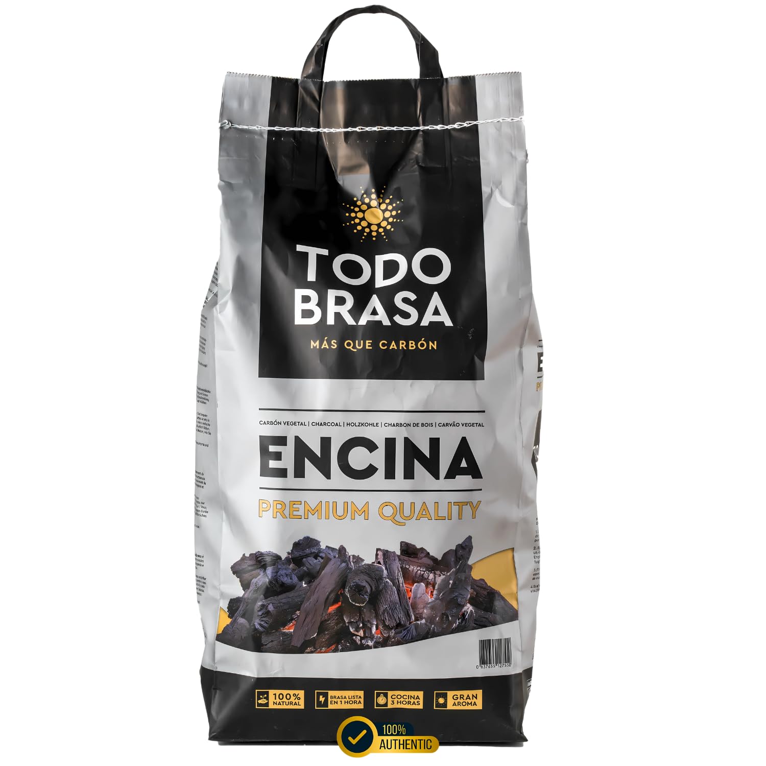 TODOBRASA Carbón Vegetal Barbacoa ENCINA Premium Ecológico · Saco 4 KG Doble Protección Caja Anti-Rotura · Carbón BBQ Calidad Profesional Nacional · Especial Parrilla Vasca & Horno Brasa Jospering
