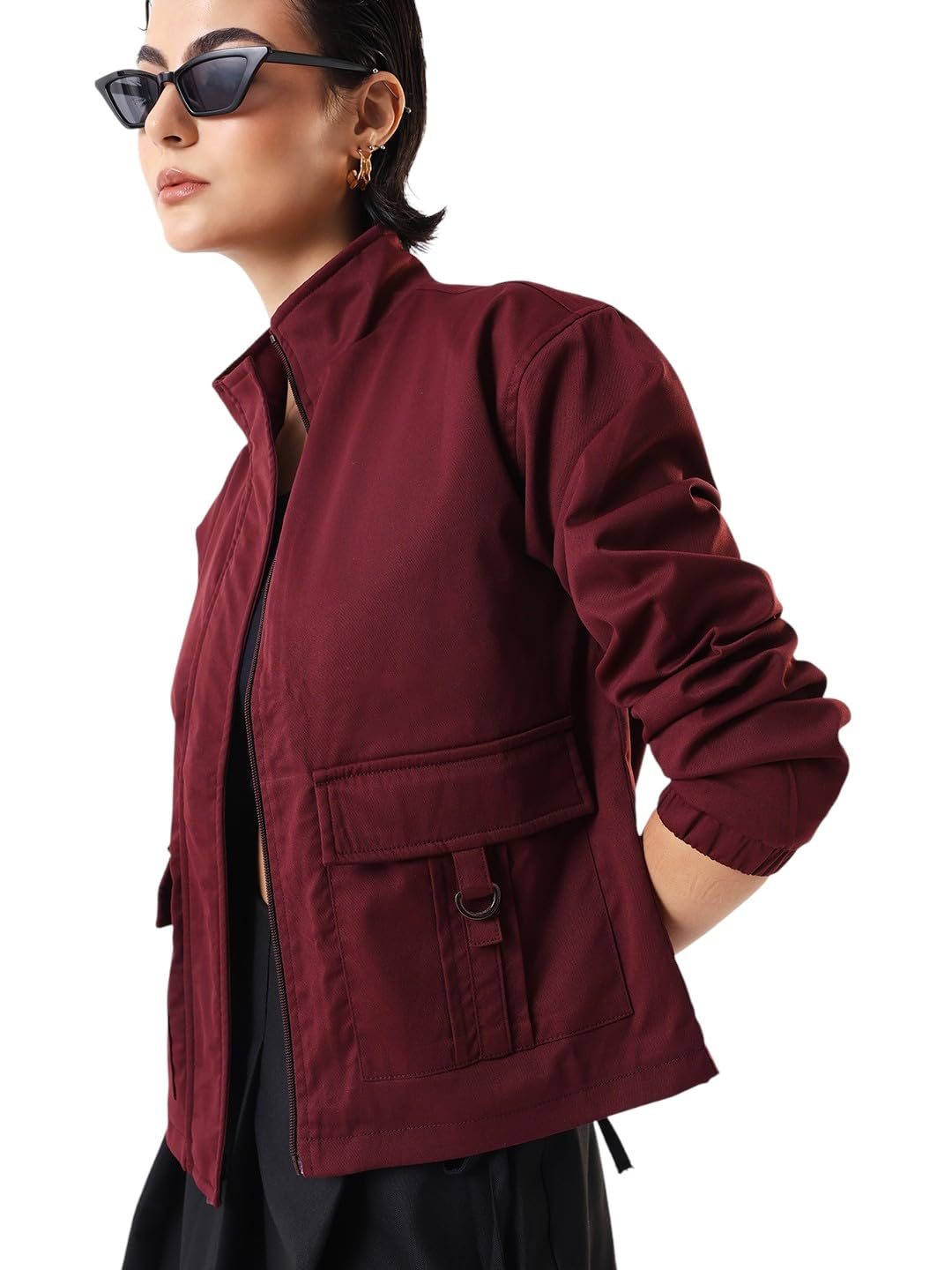 dl woman Solid Mock Collar Full Sleeves Jacket-picture-18