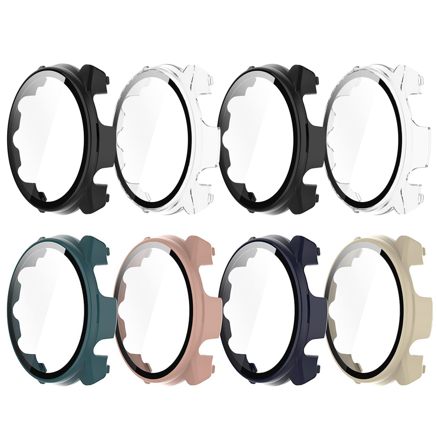 HXFRTYU 8 Pack Case for Garmin Forerunner 965 Screen Protector, Hard PC Bumper Overall Protective Tempered Glass Cover Accessories for Garmin