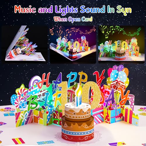 Image of Gumry 10th Pop-Up Musical Birthday Card with Blowable LED Candle for Kids