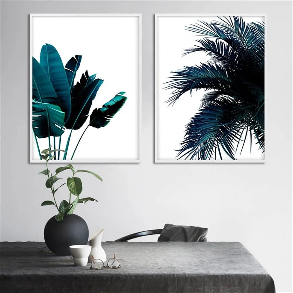 WBYZAC Set of 2-Blue Banana Palm Tree Leaf Abstract Poster Botanical Canvas Print Nordic Style Painting Picture Modern Living Room Office Home Decoration-40 * 60cm (No Frame)