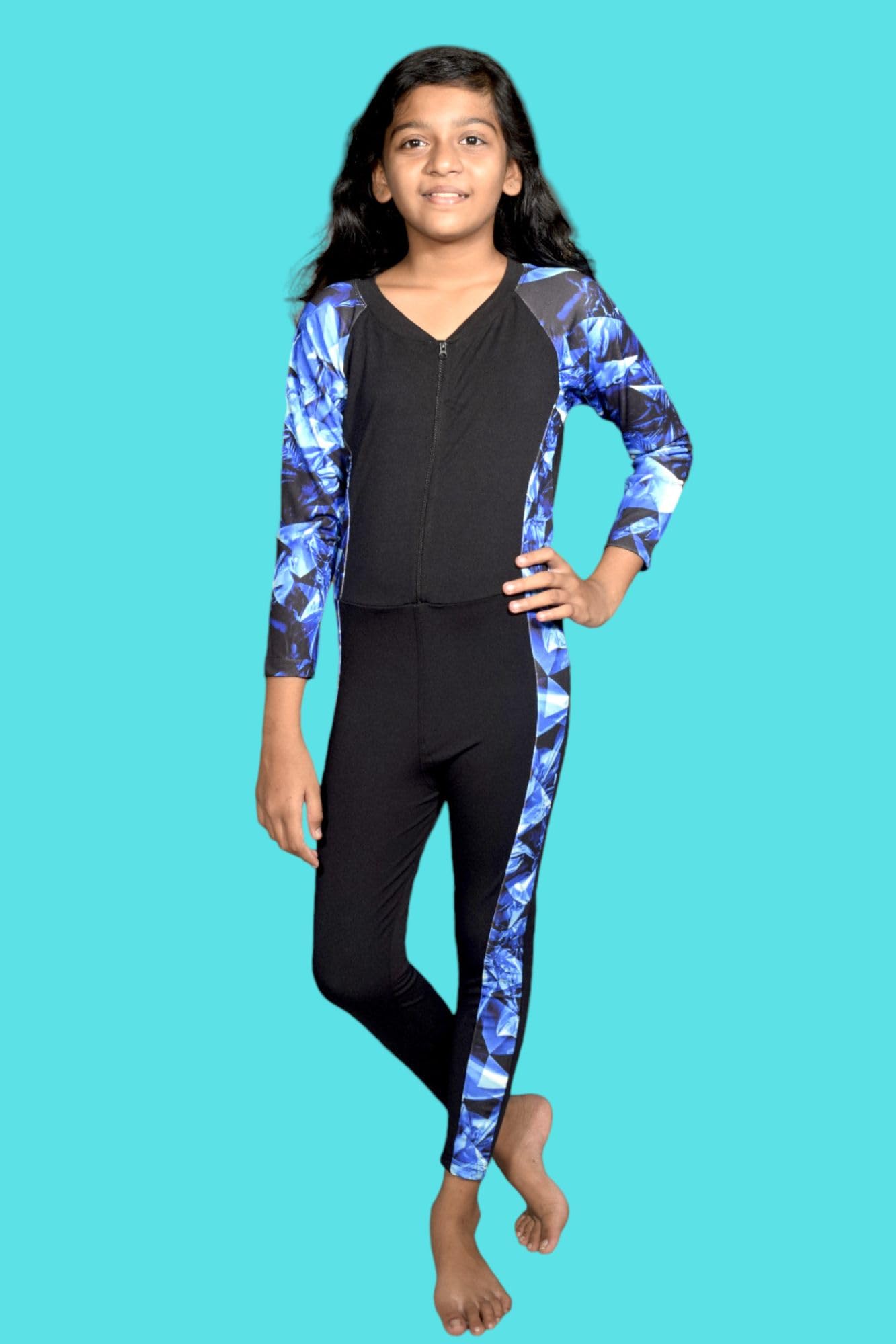 Aqua Holic Spandex Girls Full Swimsuit| Stylish & Comfortable, Attractive Design, Multi-Purpose, Long-Lasting | Ideal for Casual Outing(BlueDimond) 30 Black 3