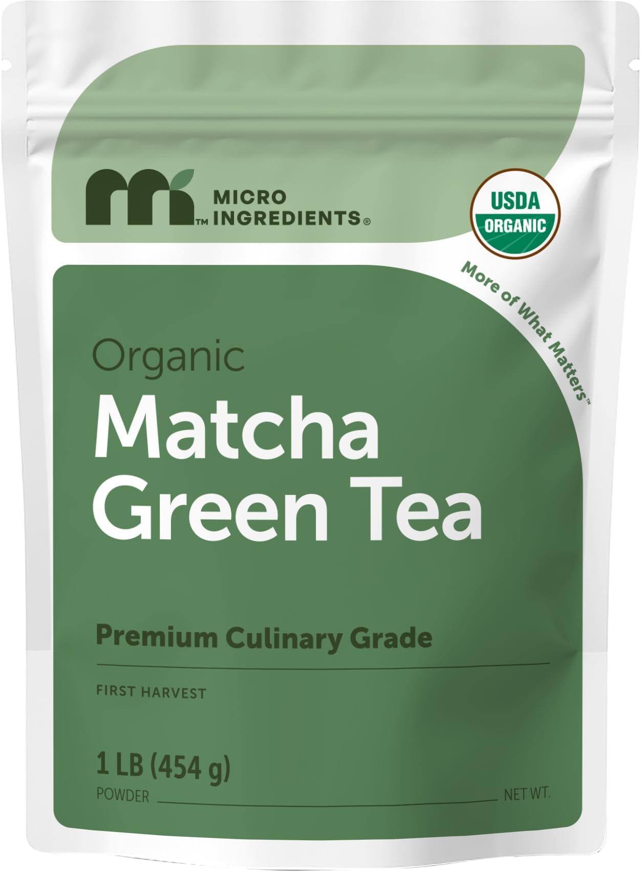 Micro Ingredients Organic Matcha Green Tea Powder, First Harvest, Culinary Grade from Japan, 100% Pure & Unflavored, Great for Tea, Latte, & Smoothies, Non-GMO, No Sugar, Eco-Friendly Packaging, 1 Lb