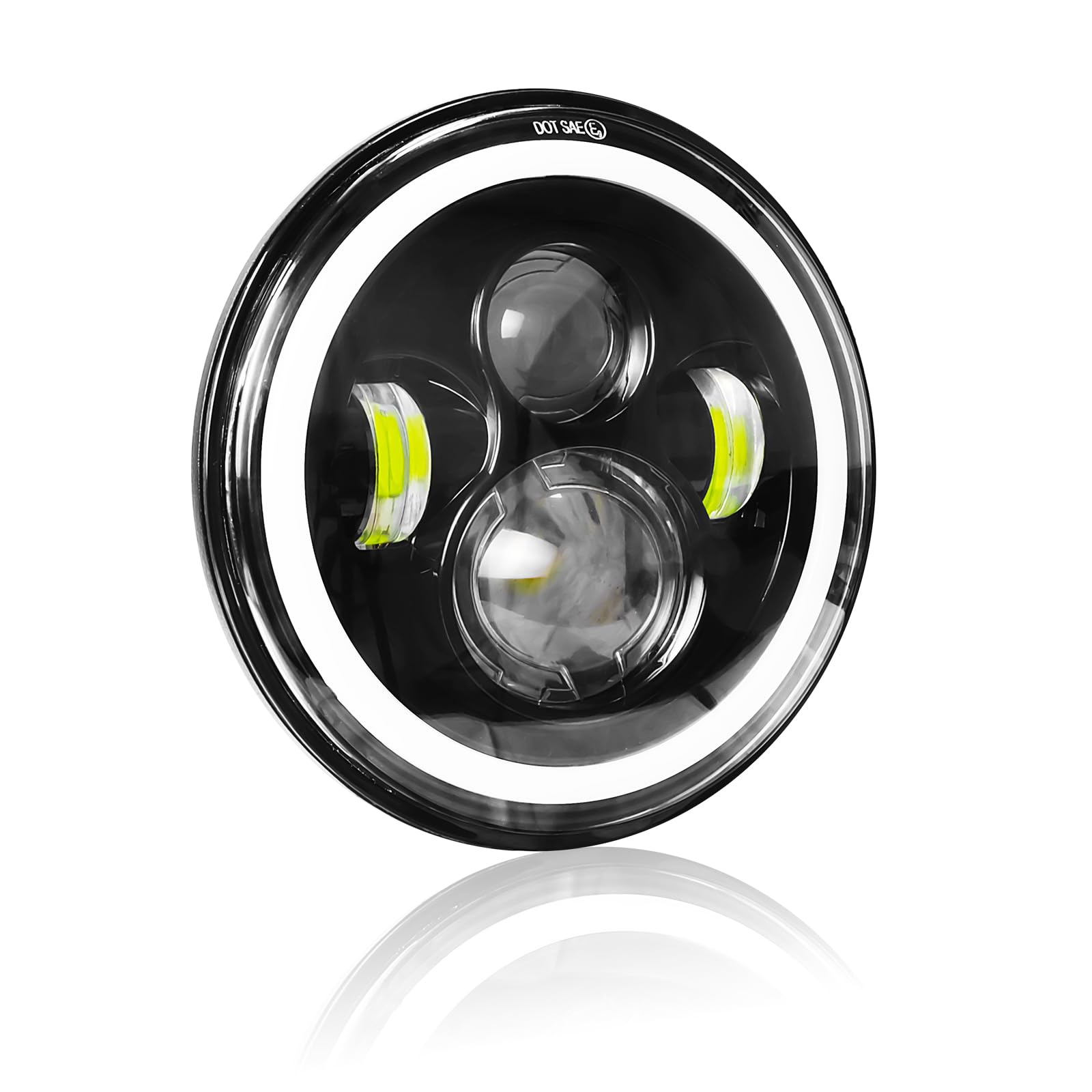 AUXTINGS Phare LED de 7 pouces, 1 projecteur rond, phare LED Halo de 18 cm, faisceau haut/bas, DRL, clignotant ambre, compatible avec JP Wrangler JK TJ CJ, compatible avec Chevy et Miata