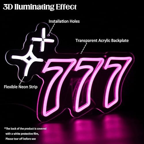 Miniatura 4 de 777 - Letrero de neón con número de ángel, letrero LED de neón Luck Seven luces de neón, estrella rosa y blanca, letreros de neón para pared, número
