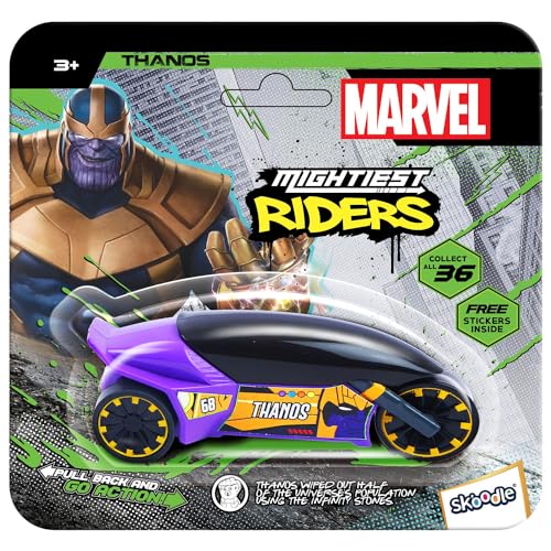 Image of SKOODLE Marvel Pull-Back Rider Bike for Kids - Thanos Motorcycles, Marvel Inspired Toy Bikes with Sturdy and Long-Lasting Construction, Enhances Motor Skills and Fun Vehicle Toy for Gift - Purple