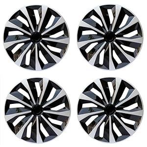 Hubcap Wheel Cover Replacement R15 Hub Caps Universal Wheel Rim Cover ABS Material Exterior Accessories for Car Trunk SUV -Set of 4 (15-Inch, Silver-Black)