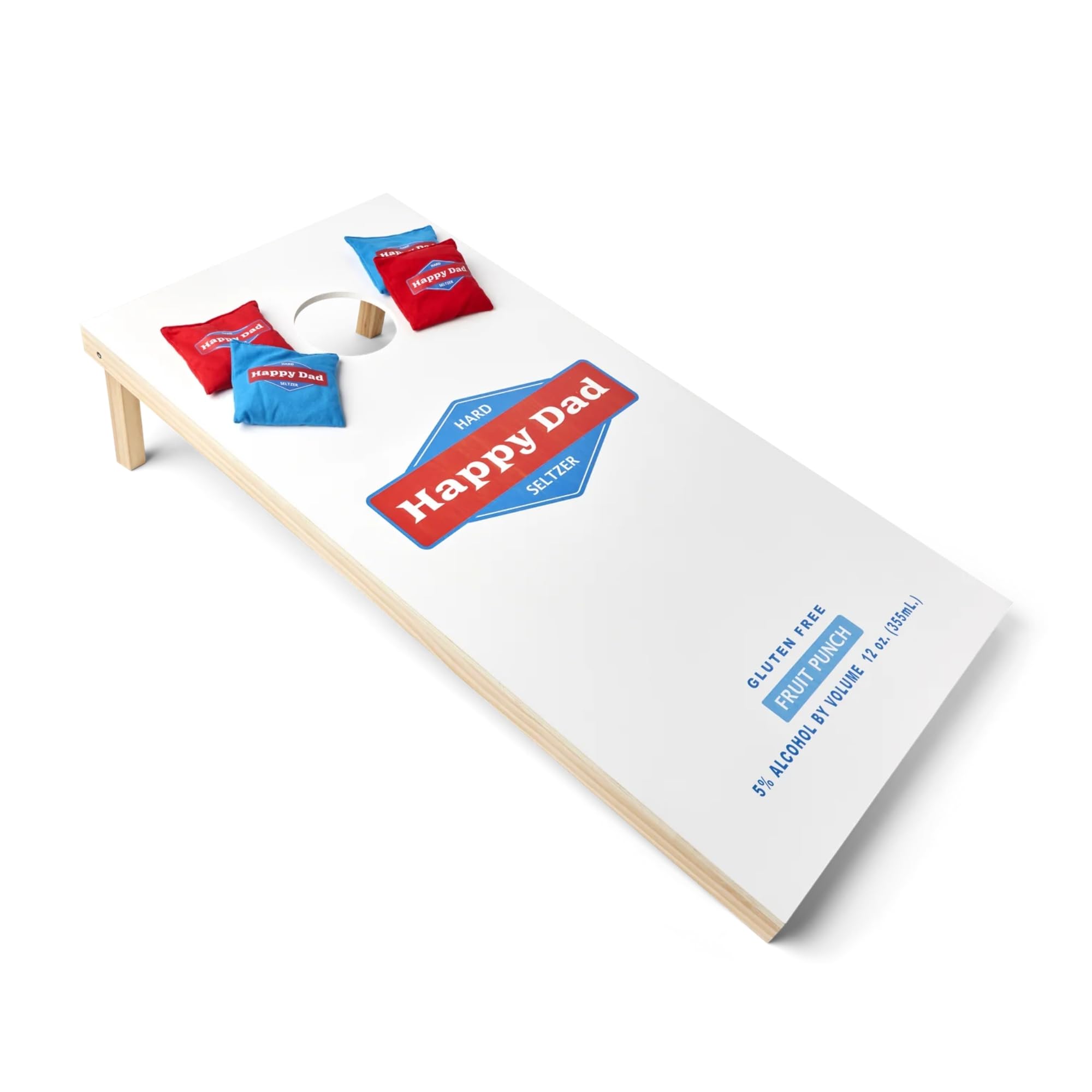 Happy Dad Cornhole Board Set, Cornhole Bags Set of 8, 2 x 4 Plywood Cornhole Boards for Yard & Outdoor Games, Portable Black Carrying Case, Collapsible Legs for Storage, White