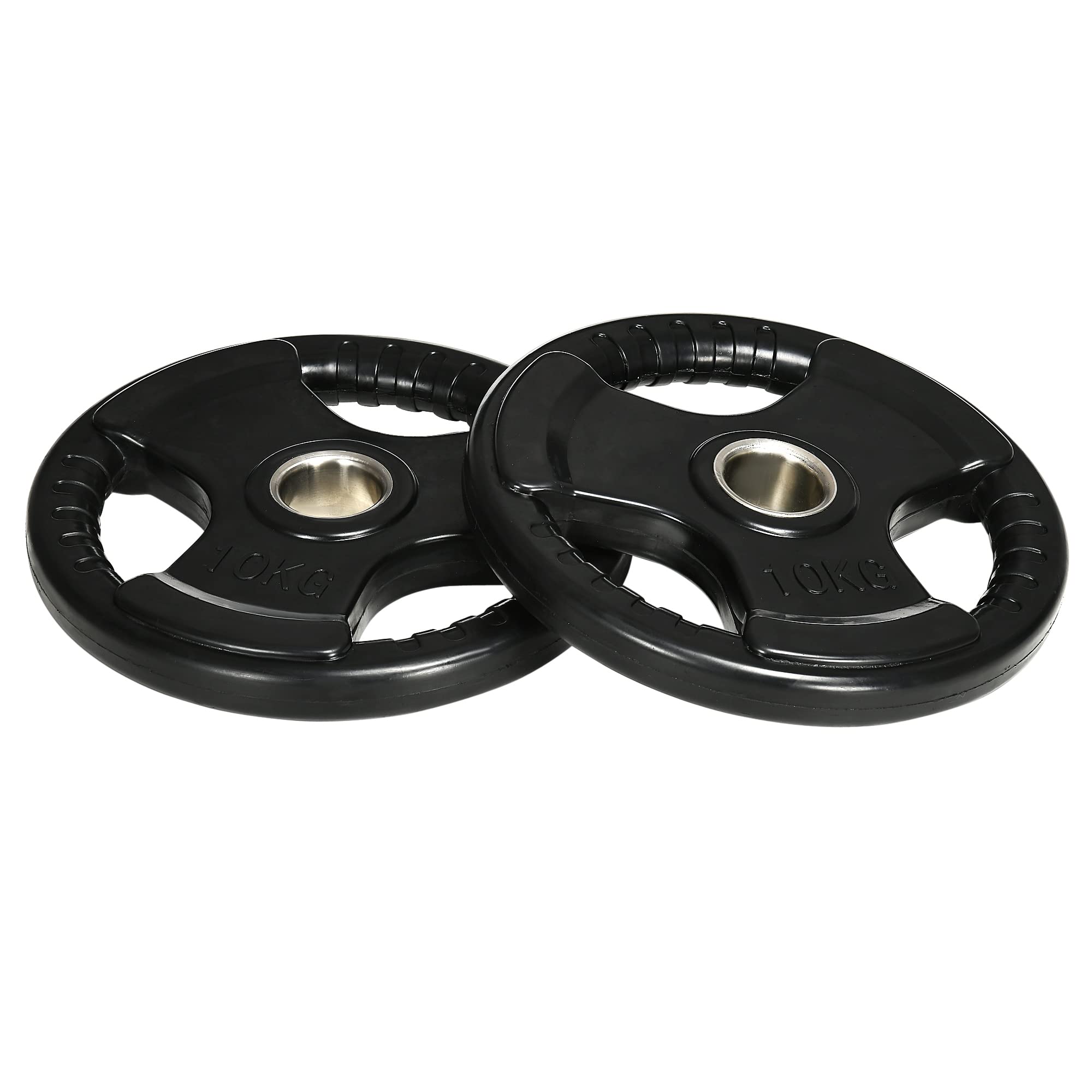 SPORTNOW Hantelscheiben 2er-Set, Tri-Grip gummierte Olympiascheiben, bodenschonender Gewichtsscheiben mit 5 cm Bohrung, drei Griffen, für Gewichtheben, Krafttraining