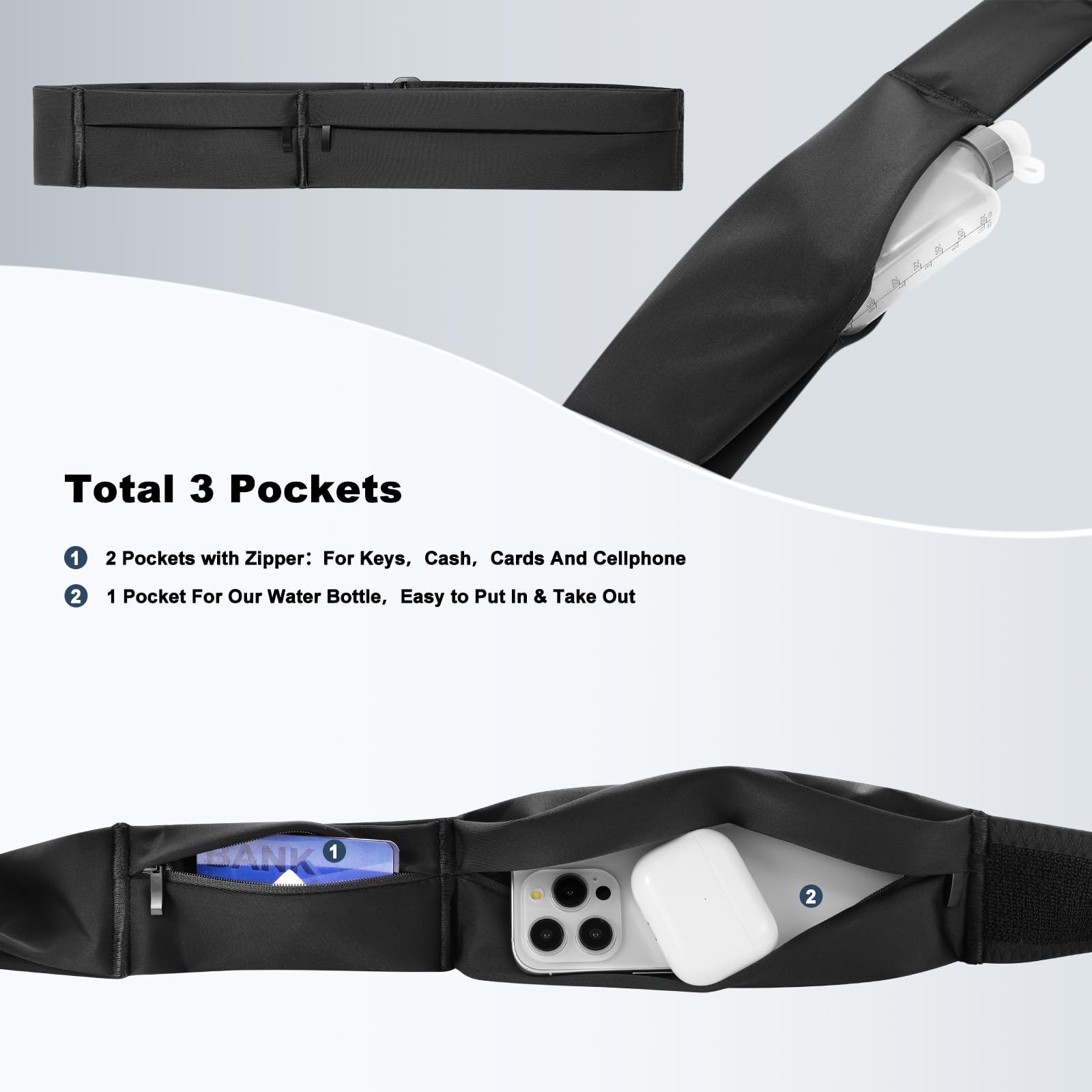 Ultimate Running Belt for Women and Men, Water Proof Running Belts Fanny Pack with Water Bottle, Slim Running Bag Belts with Phone Holder Bottle Holder Adjustable Fit for Runner (Medium)