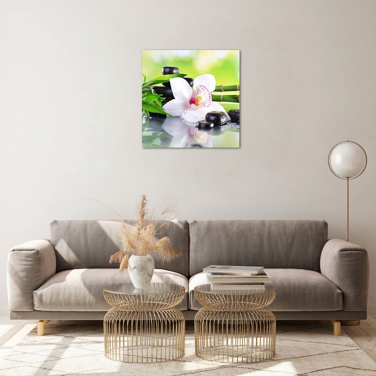 Deco Cadre Salon fleur d'orchidée Moderne Impression sur Verre 50x50cm Image Tableau en Verre Decoration Murale Chambre Cuisine Carré Art Wall Decor Petit Tableaux Decoratifs Muraux GAC50x50-3659