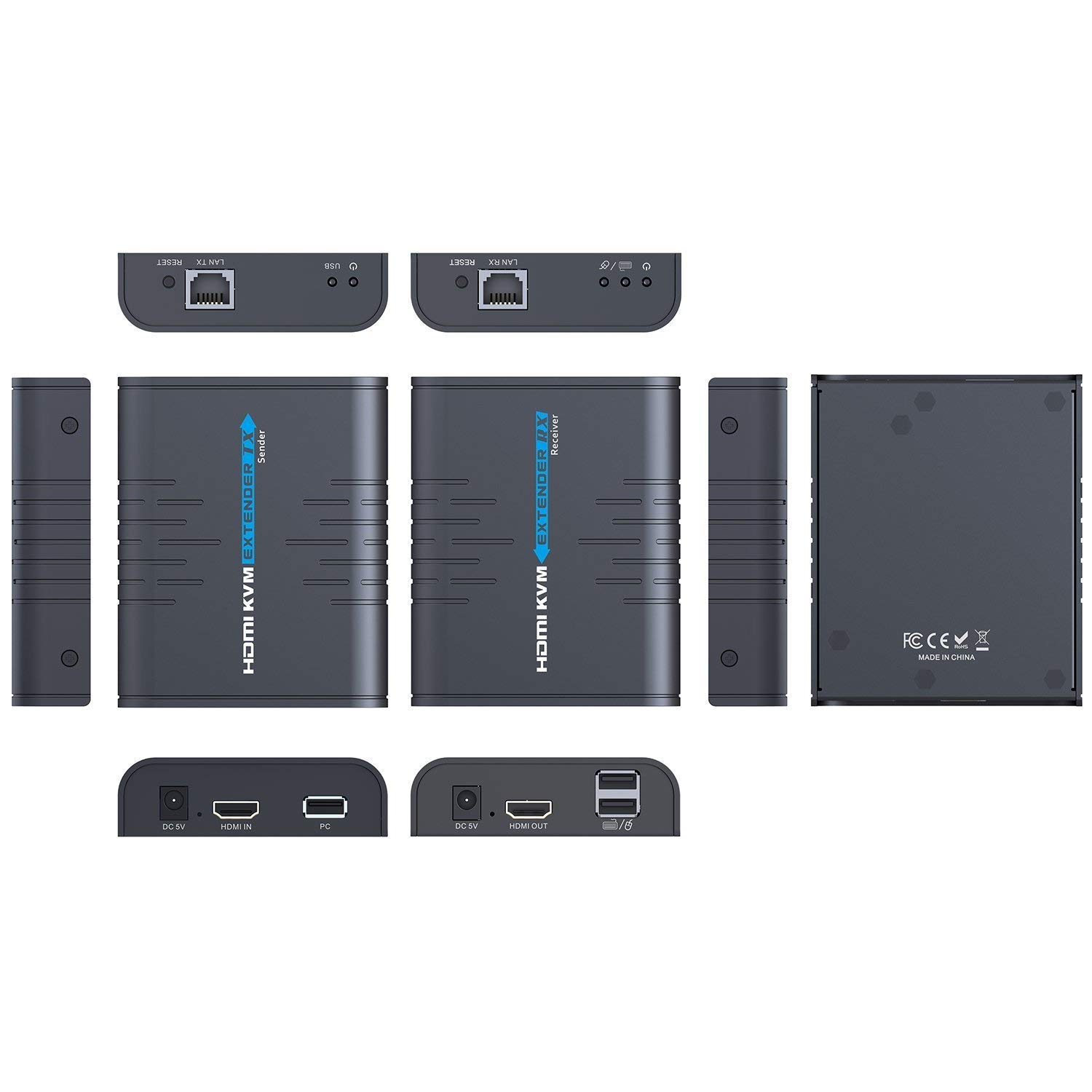 AGPTEK KVM Extensor HDMI USB sobre un solo Cat 5/5E/6/7 Ethernet Cable- Extensión de la señal de hasta 120m/365Ft- Soporta USB Teclado Ratón- Adaptador para uso residencial/comercial