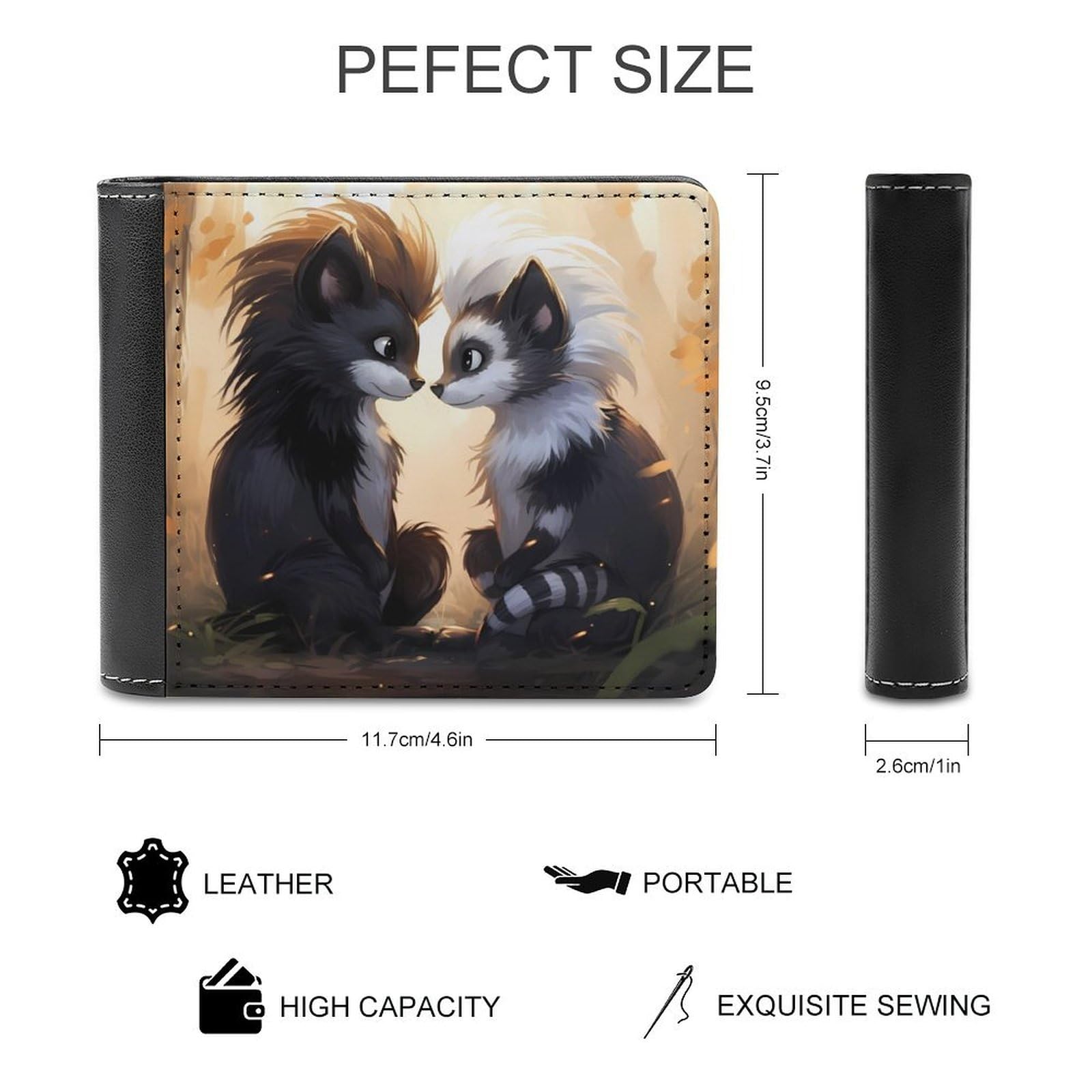 Skunks Love Bifold Wallet PU Leather Coin Purse Lightweight Credit Card Holder Wallet Money Clip