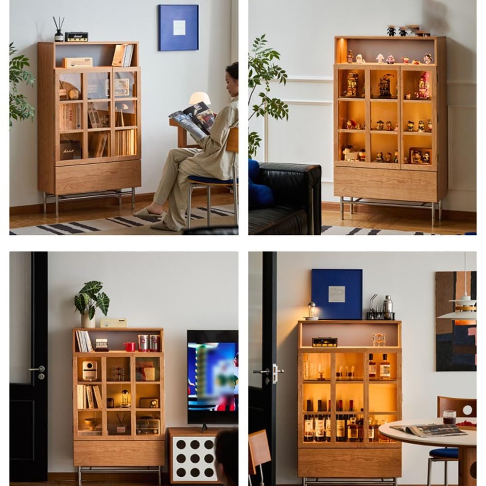 półki narożne Minimalistyczna krata, przeszklona półka na książki, retro witryna do przechowywania, salon, gabinet, regał, szuflady