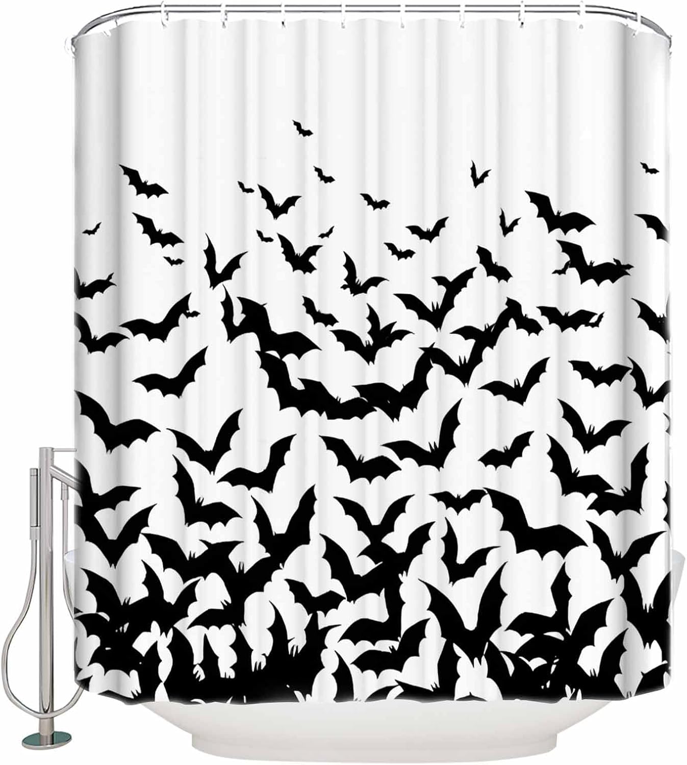 Halloween Bat Shower Curtains for Bathroom Horro Spooky Waterproof Fabric Bath Curtains Decor Bath Tub Curtain Halloween Scary Black White Decorative Shower Curtain Sets with 12 Hooks, 72x72 Inch