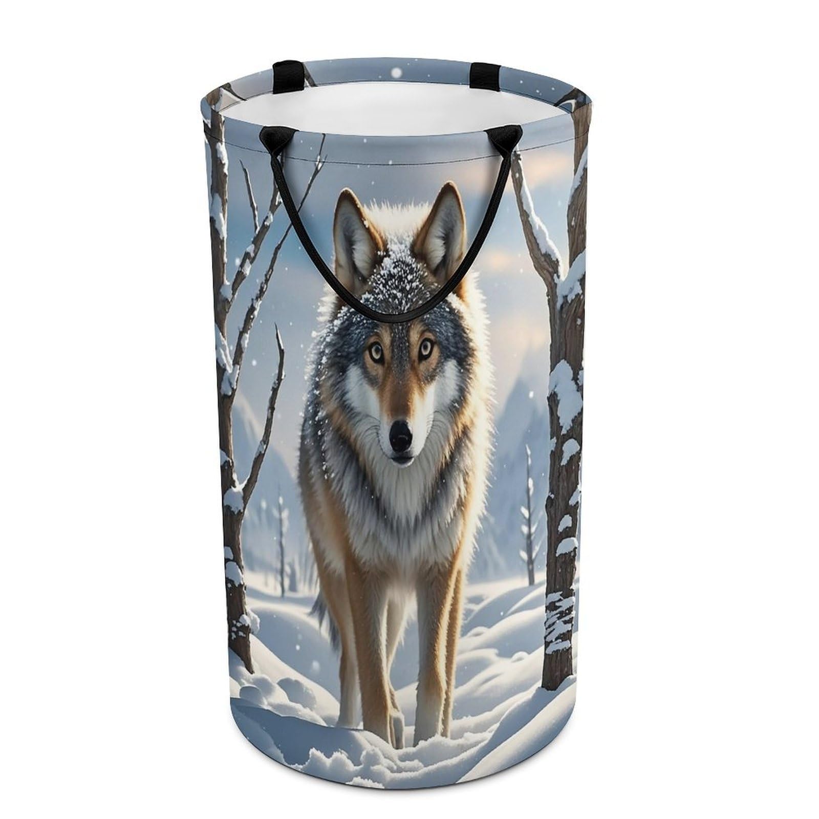 Fodpand Style Winter Wolf Laundry Basket With Handle Foldable Laundry Hamper Narrow Laundry Bag For Bedroom, Bathroom, Laundry Room 15.7X27.2 In