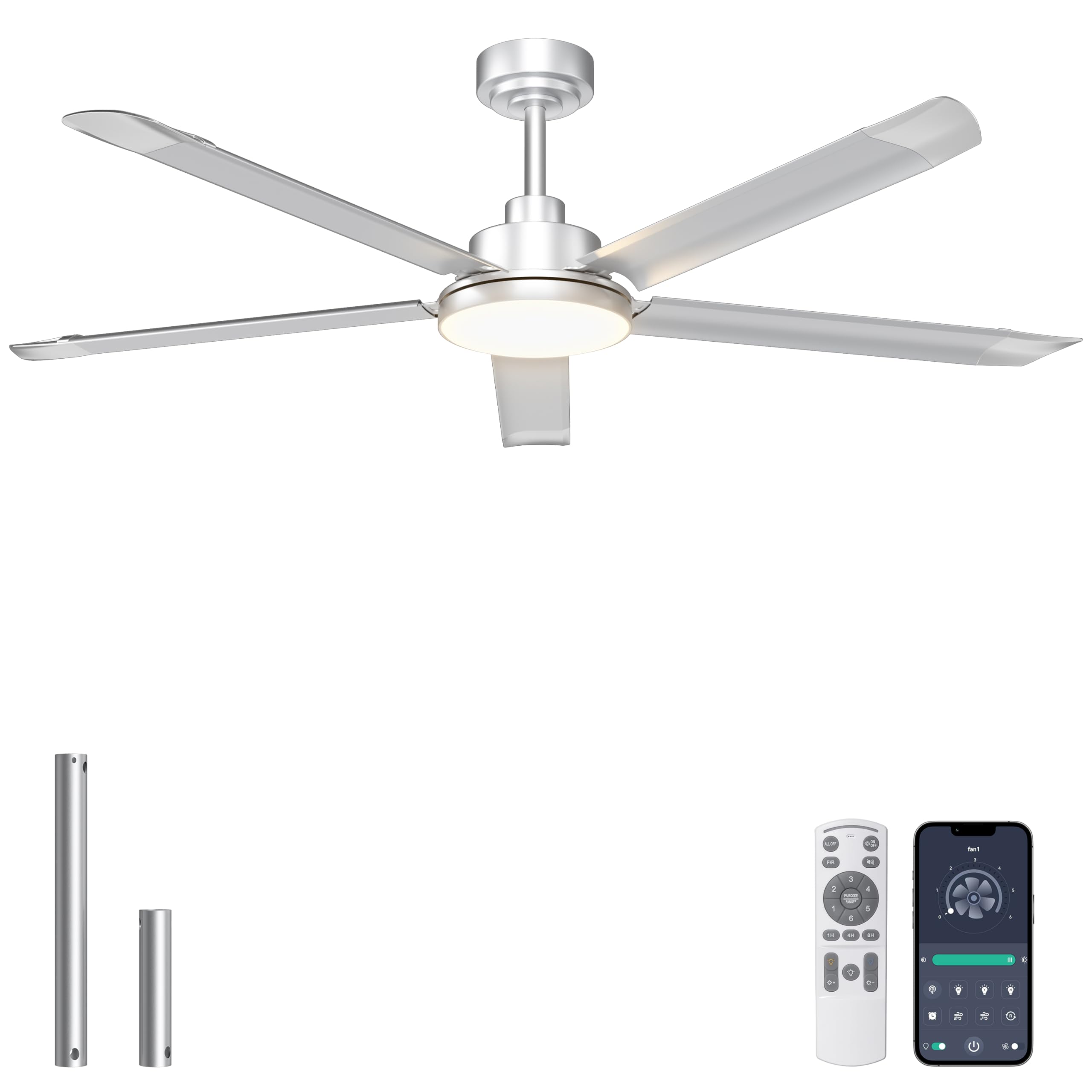 Photo 1 of Ohniyou 60'' Industrial Ceiling Fan with Light for Patio, Porch, Silver