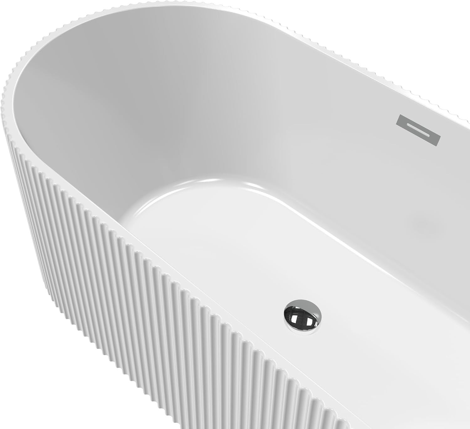 59" Acrylic Freestanding Soaking Bathtub with Striped Design, Bathroom Tub Includes Overflow Cover, Pop-Up Drain, Hidden Drainage System, Easy Installation, cUPC Certified, Glossy White Finish