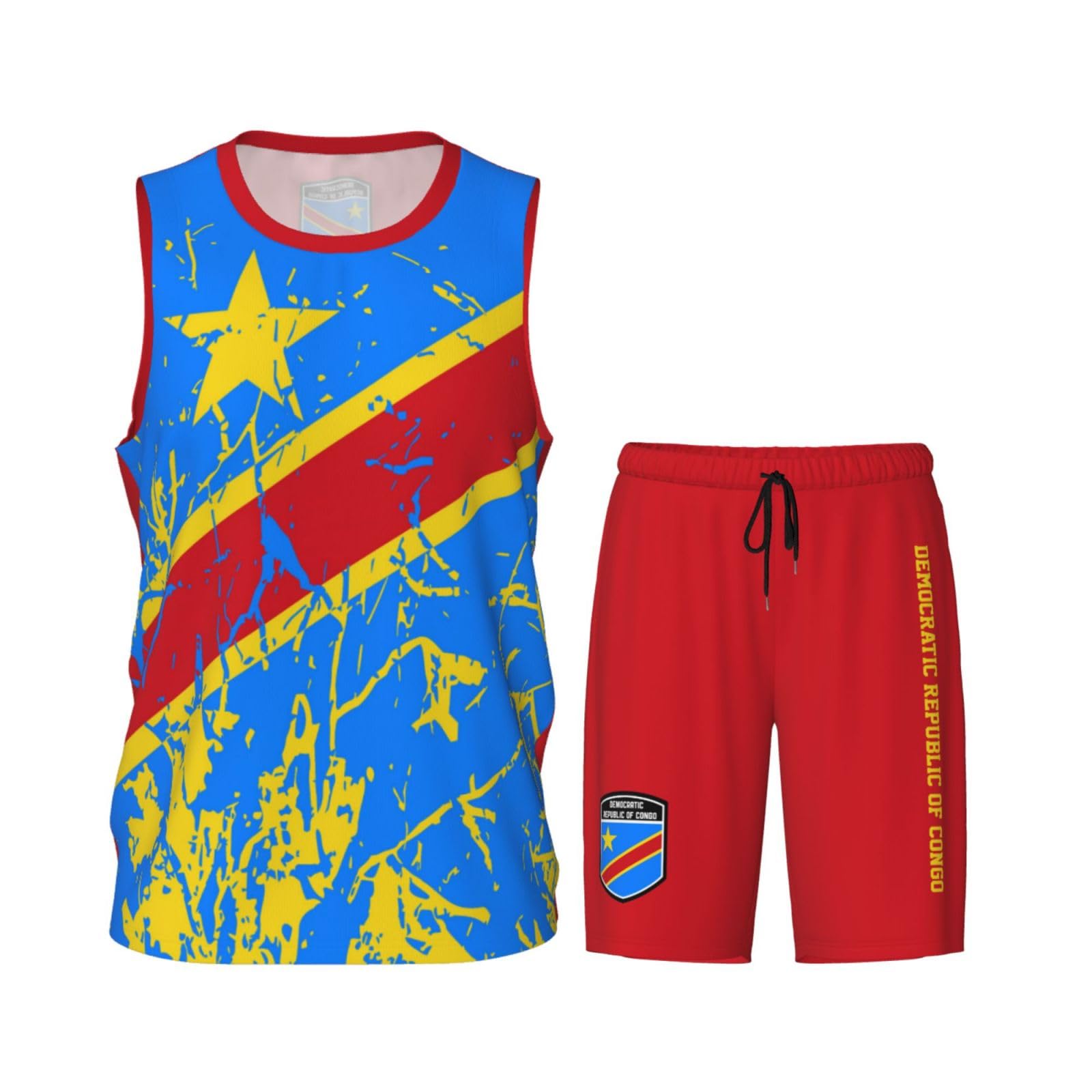 Democratic Republic of Congo Flag Grain (2) Basketball Jersey Uniform Suit for Men Adults Training Athletic Set