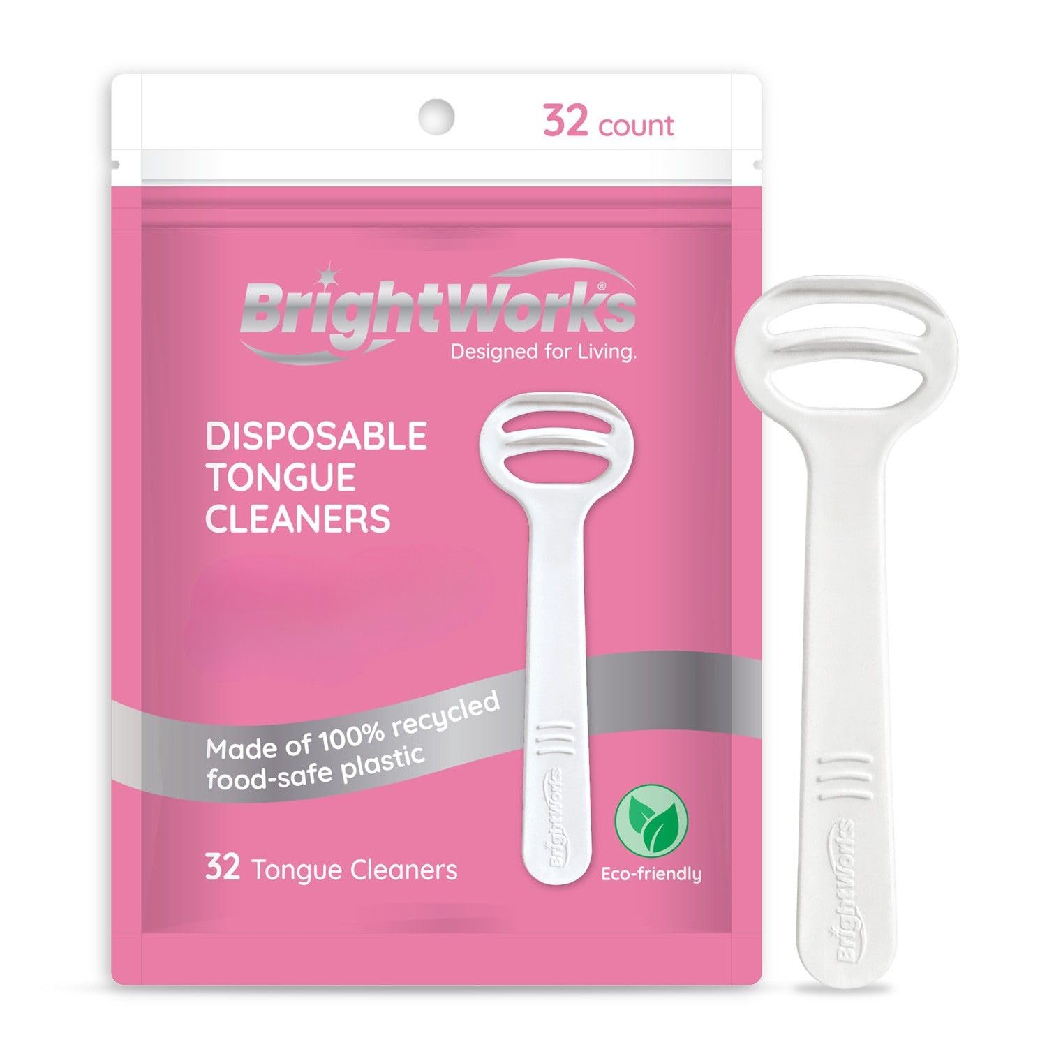 Brightworks Disposable Tongue Scraper for Adults β 96 Count Hygienic Tongue Cleaner for Fresh Breath β Recycled Plastic, Curved Design Tongue Cleaner β Travel-Friendly