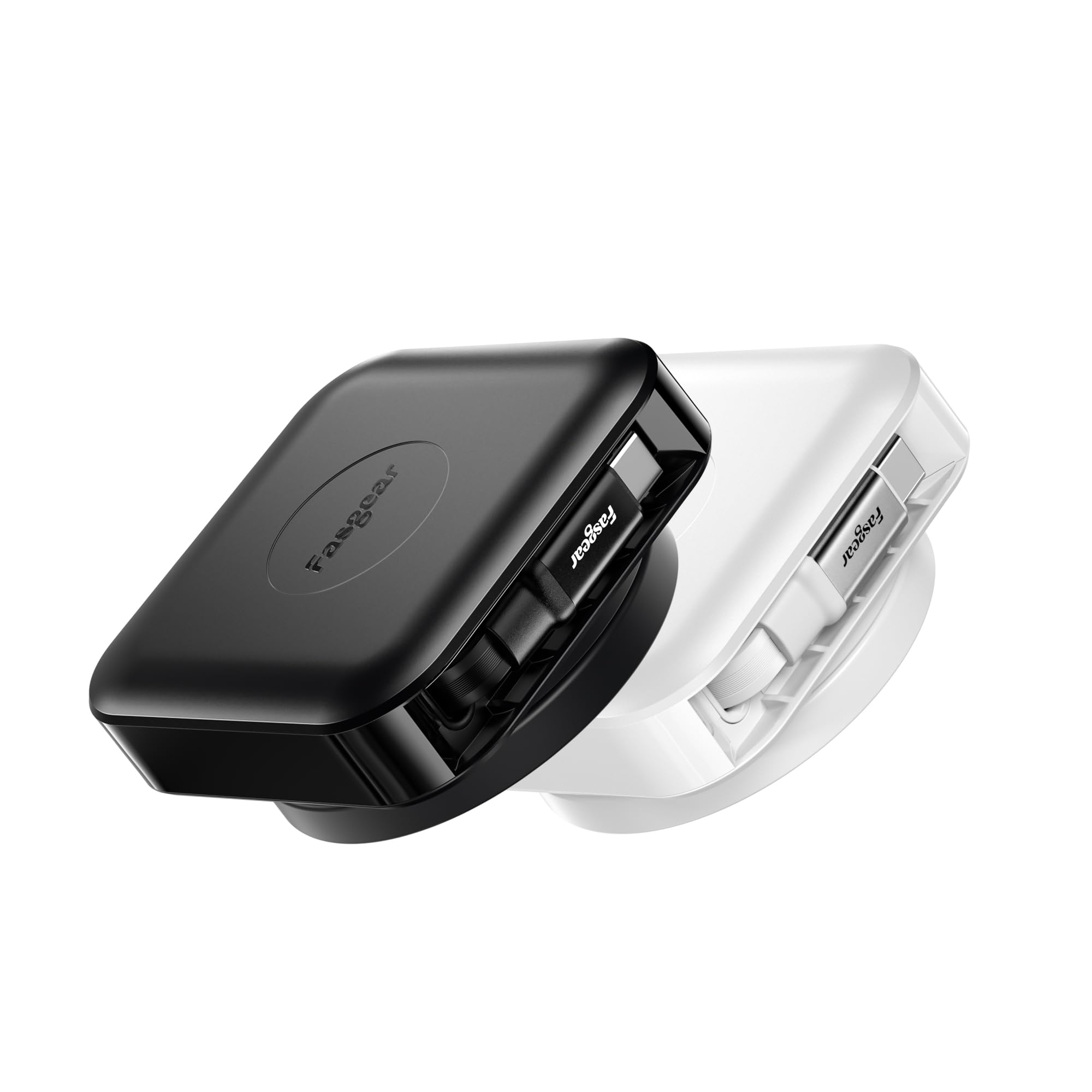 Fasgear One Line Retractable USB C Cable,60W PD/PPS Fast Charging,360°Rotatable Desk Mount,50cm Fixed 90cm Retractable Auto Rewind Type C for Sam-sung/i-Phone17/16 Pro/i-Pad Pro/Mac-Book(Black&White)