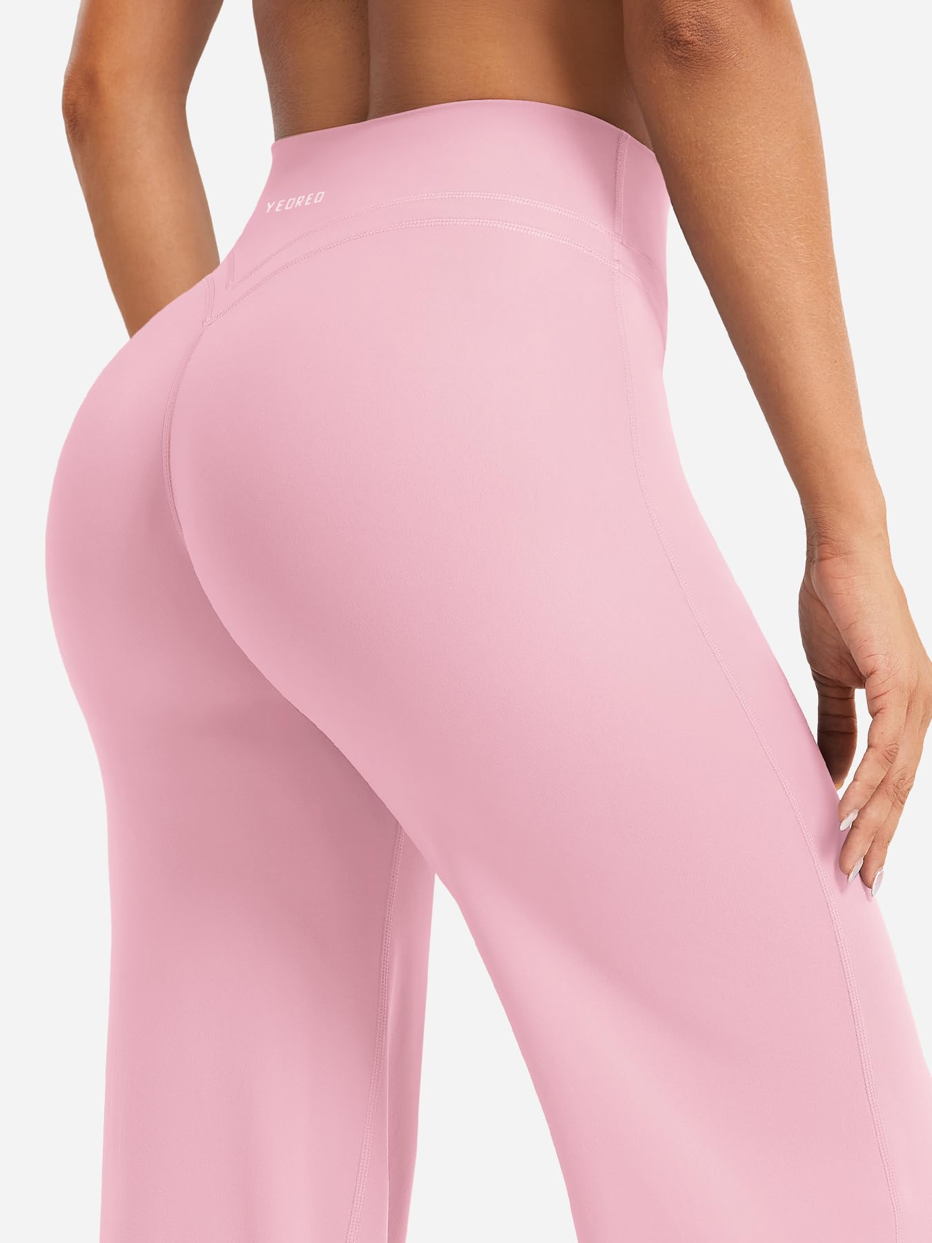 YEOREO Leggings rectos para mujer, invisibles, cintura alta, pantalones de gimnasio, sin costuras frontales, pierna ancha, pantalones de yoga, opacos, elásticos, suaves, sin costuras, pantalones de