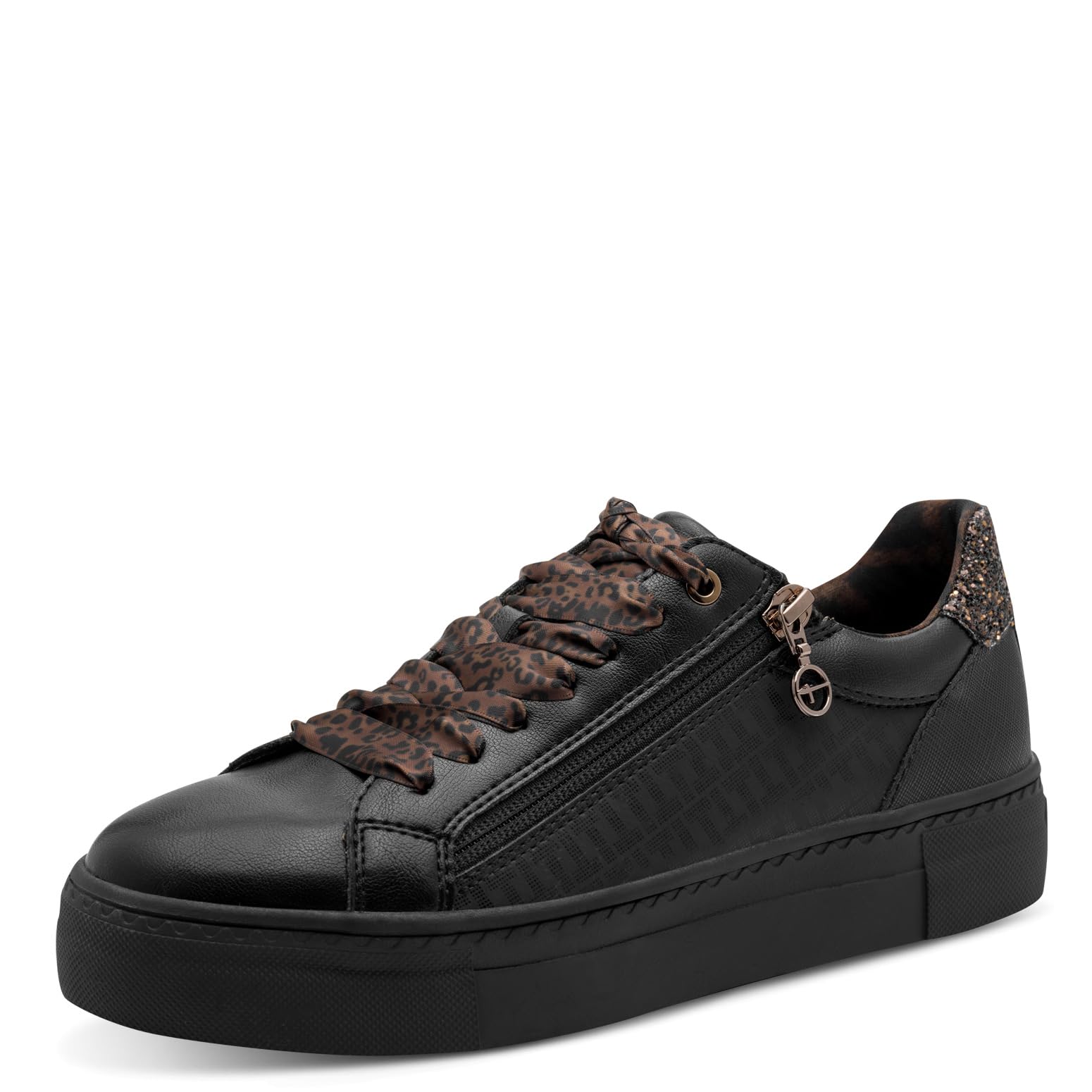 Tamaris Women's Low Flat Trainers, Black (Black/Leopard), 41