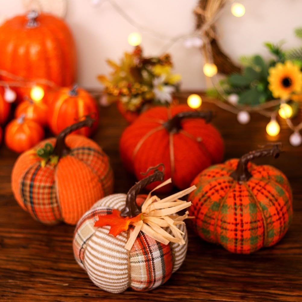 Citrouille Artificielle De DéCoratio,Citrouilles en Tissu De RéColte d'automne,à La Main Coton PP Citrouille De DéCoration,DéCoration De Table à La Maison,Accessoires De Photographie
