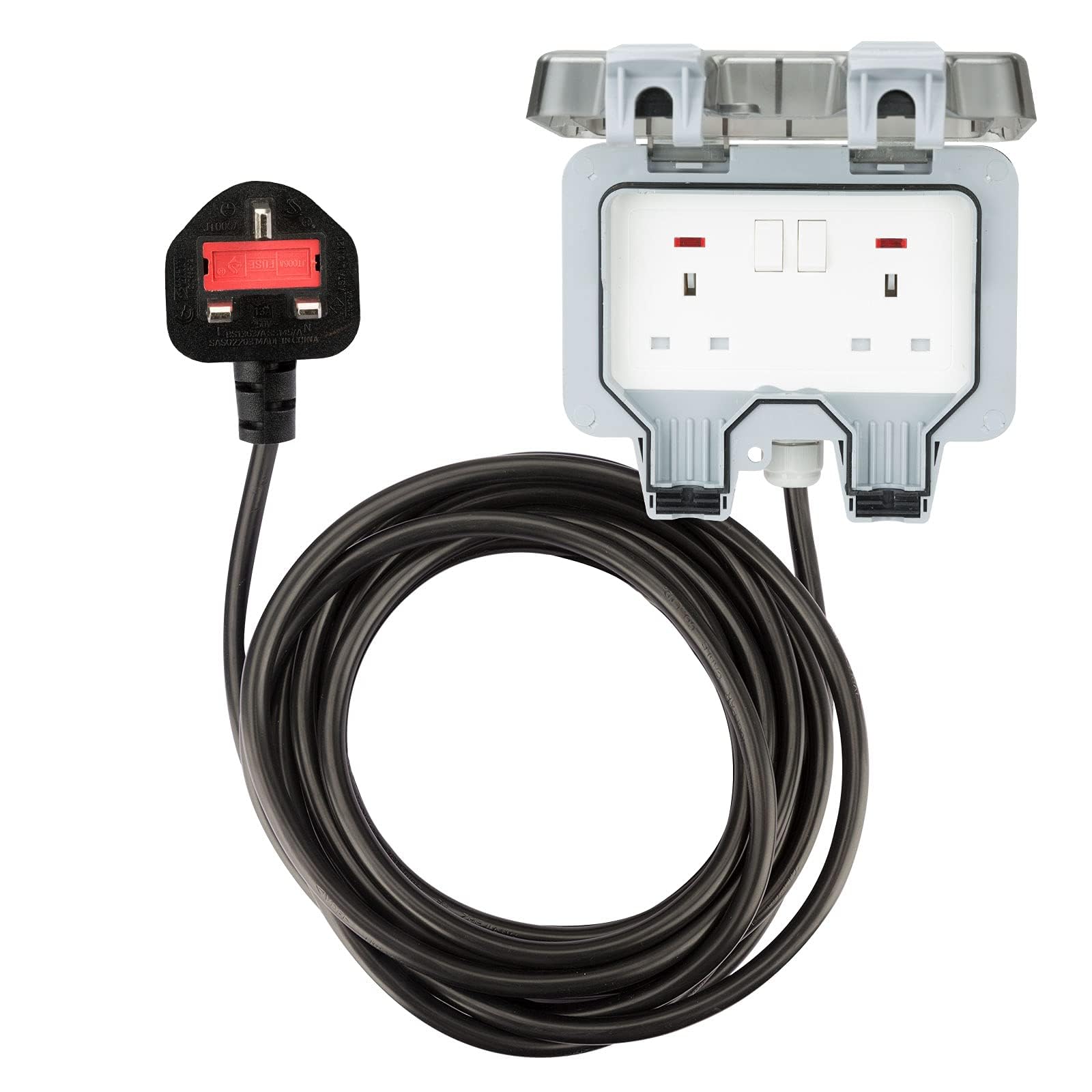 Haraqi 3M 2 Way 2 Gang IP66 Waterproof Outdoor Extension Lead Socket with Switch Indicator Light