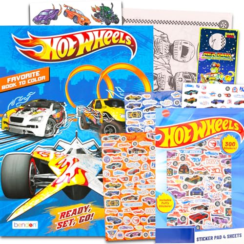 Hot Wheels Set da colorare e attività - Pacchetto di arti e mestieri con libro da colorare auto da corsa, libro di adesivi, giochi, puzzle, disegno, tatuaggi, altro ancora | Hot Wheels Activities per