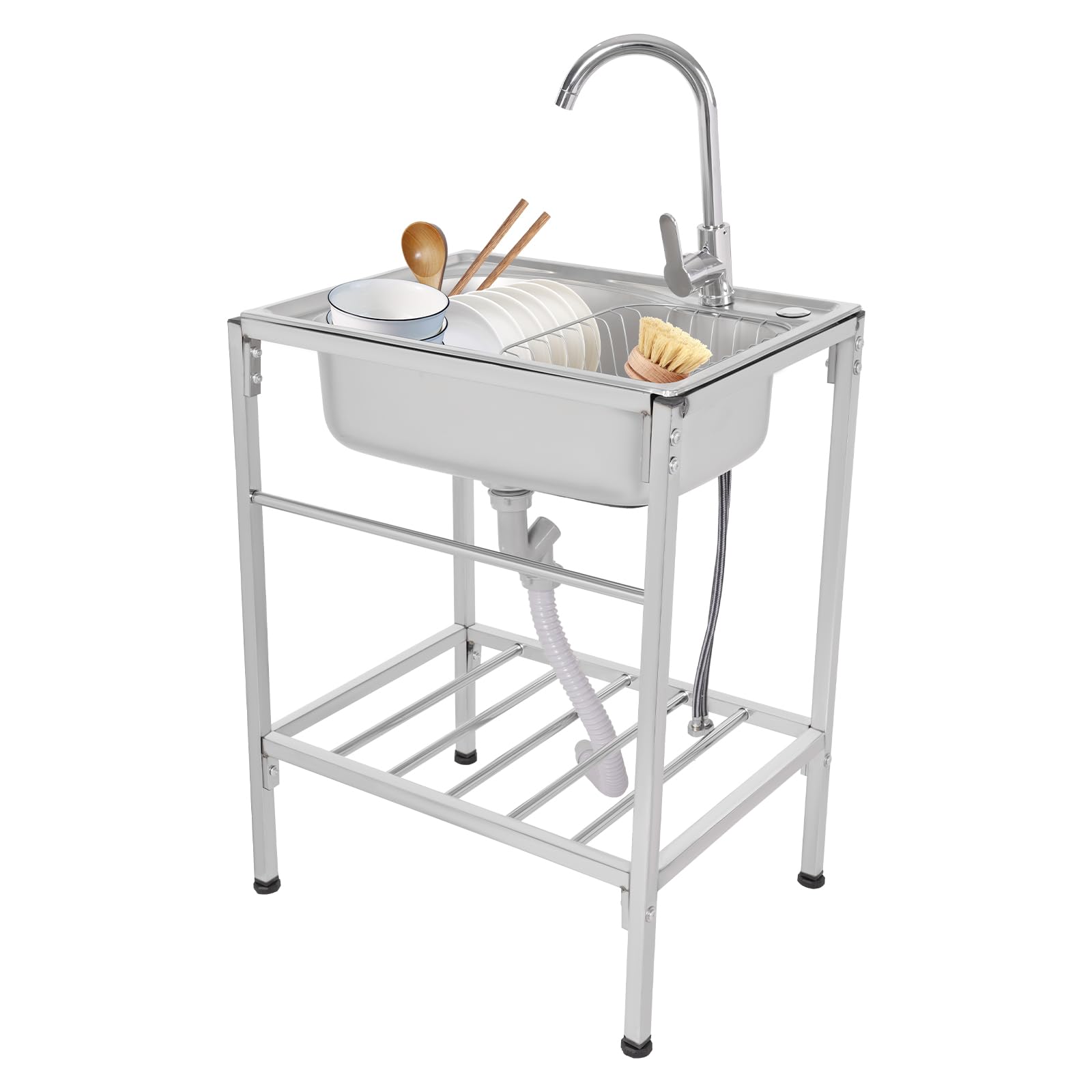 Lavello da Cucina in Acciaio Inox con Rubinetto Caldo e Freddo per Laboratori, Caffè, Bar Boutique 60 X 45 x 15 cm