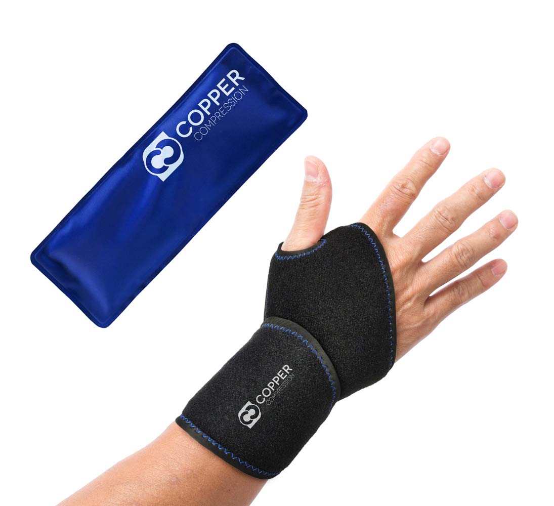 Copper Compression Wrist Ice Pack Wrap. Rapid Hot + Cold Relief Wrist