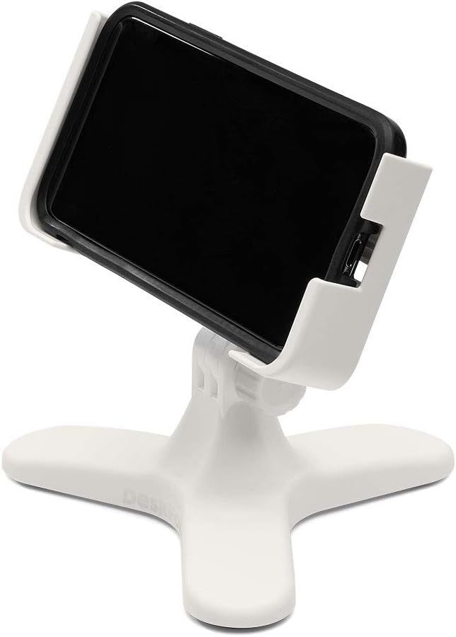 WeatherTech DeskFone Two View - Adjustable, Universal Cell Phone Holder Mount Stand for Desk, Counter, Table - Tripod Design for iPhone & Smartphone Charging - Red Metal Knobs