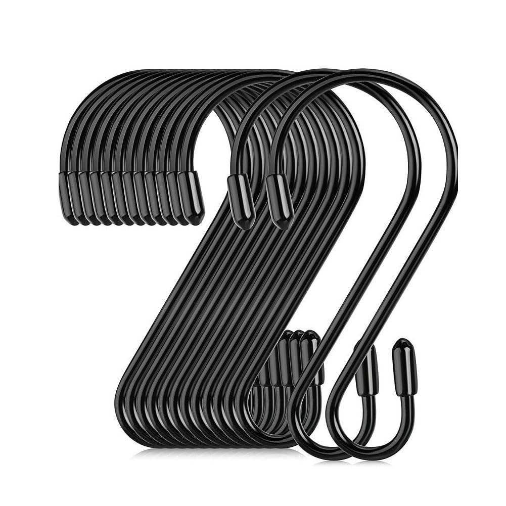 Sheporse 10PCS Black S Hooks, Pan Clothes Hooks for Hanging, 8cm Black Heavy Duty Metal Non Slip S Shaped Hook for Kitchen, Utensils, Pots, Pans, Clothes โ image 1