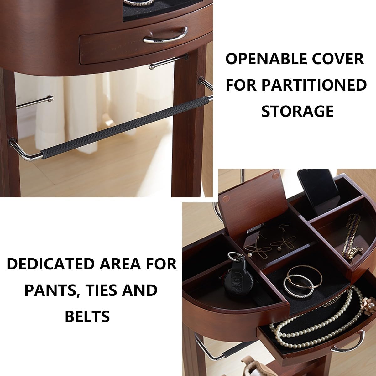 Elegant Solid Wood Valet Stand for Men - Hotel-Style Suit nizer with Drawer Trouser Bar Belt Hooks and Shoe Rack - Brown Finish Clothing Storage Solution,White