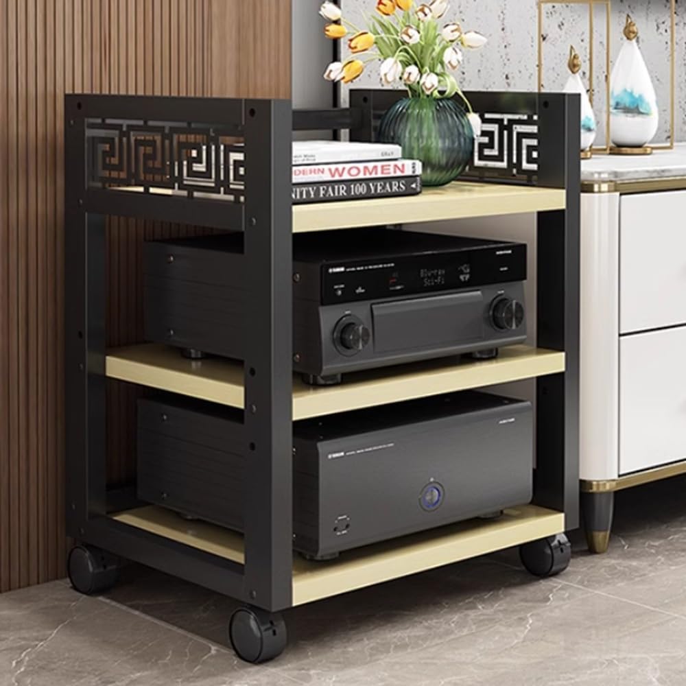 Ziusfac White Maple Stereo Cabinet Av Component Media Stand Multi-Tier Audio Rack Rolling Audio Tower Floor-Standing Audio Cabinet Cd Player Stand Adjustable Corner Shelf Hifi Rack(,3 Tier)
