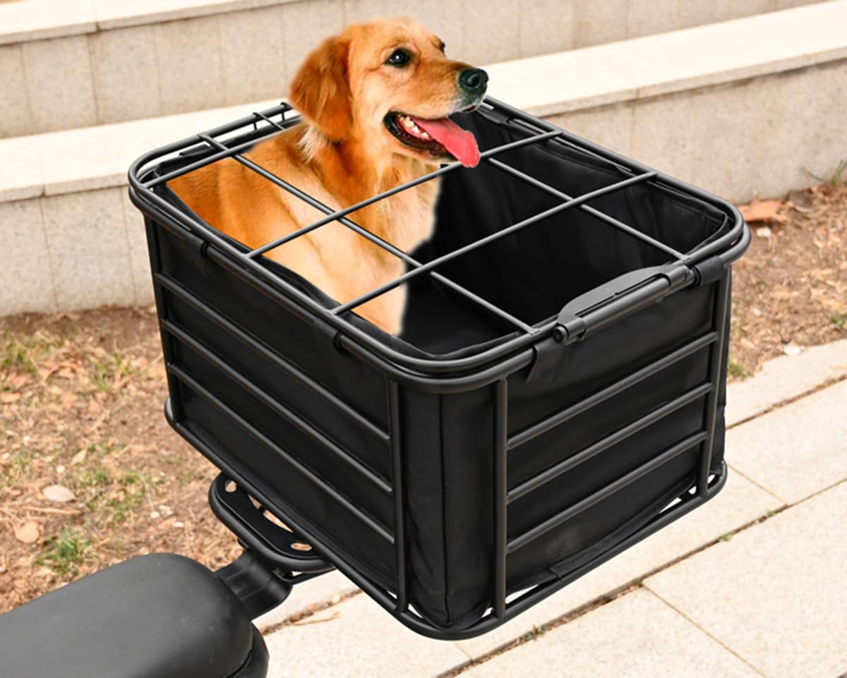 Cestino posteriore universale per bici per animali, trasportino per cani e gatti con fodera rimovibile, cestino portapacchi robusto per animali domestici piccoli e medi e spesa,L