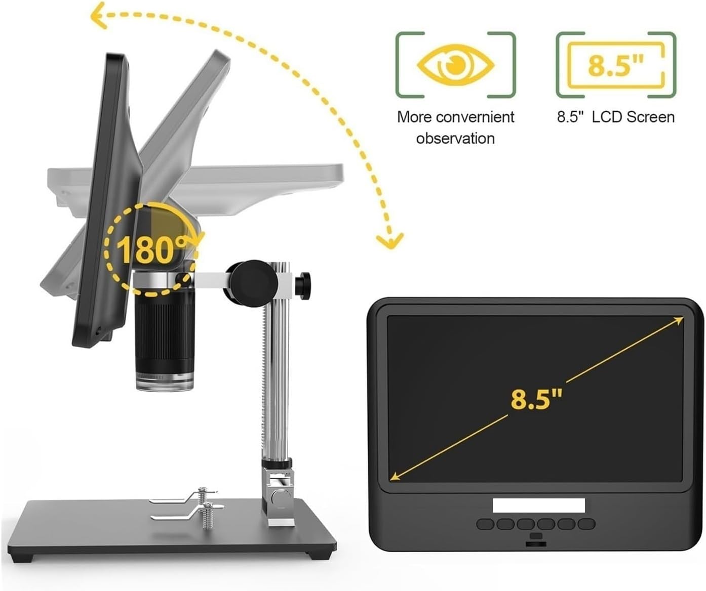 USB Microscope, Microscope 8.5inch LCD 5X-260X Digital Adjustable 1080P Range Welding Tool for Children Students Adults Beginner Learning and Experiment