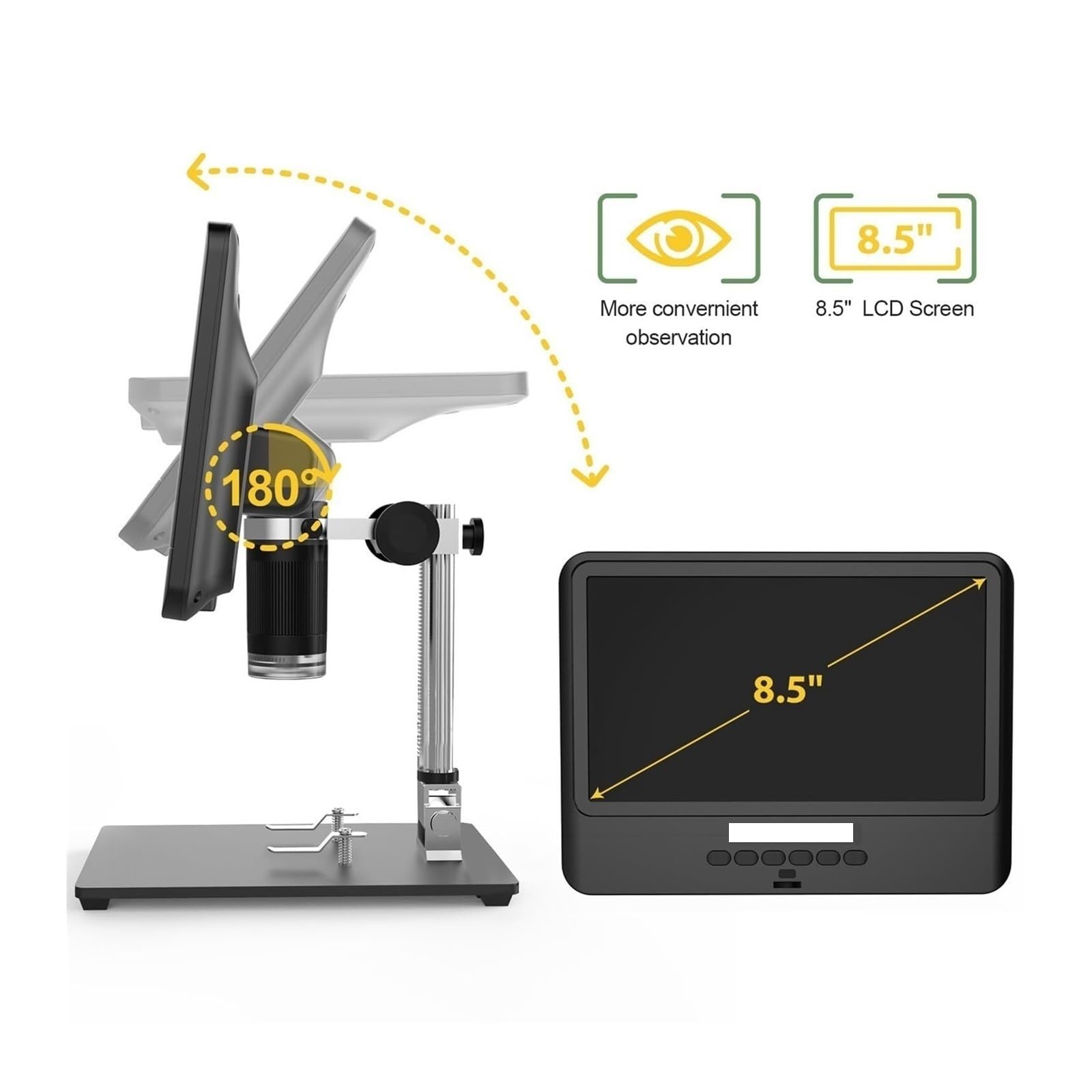 Mikroskop cyfrowy, Mikroskop 8,5 Cala LCD 5X-260X Cyfrowy Regulowany 1080P | Asortyment, Narzędzie Spawalnicze, Dla Dzieci, Studentów, Dorosłych, Początkujących, Nauki, Eksperymentów