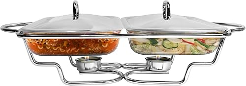Miniatura 5 de Galashield Chafing Dish - Juego de bandeja de calentamiento con tapas, acero inoxidable con 2 platos de vidrio aptos para horno (1.5 cuartos de