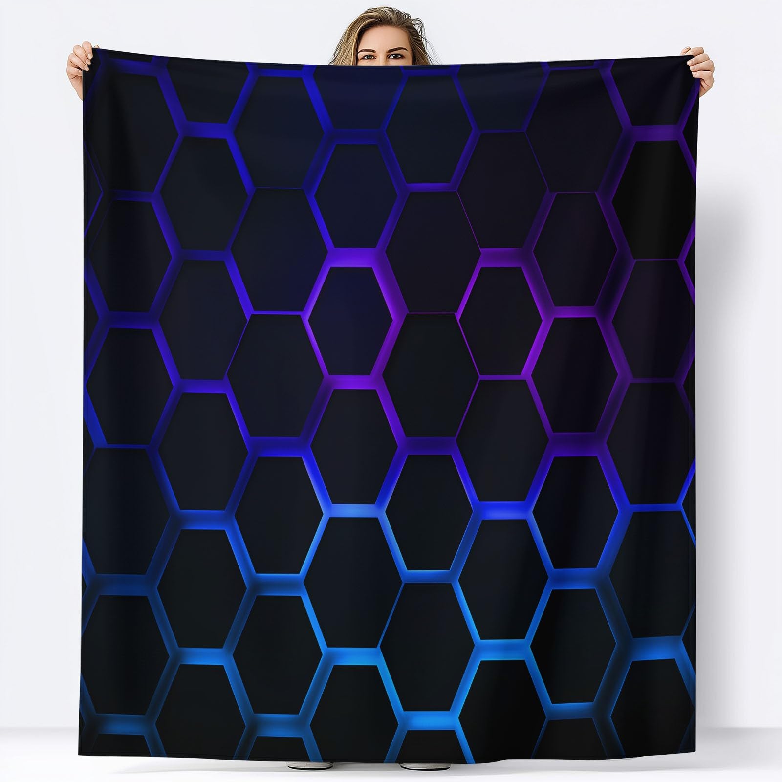 Generico Coperta Peluche Morbido Nero per Divano Sedia, Morbidi Coperte Plaid Flanella Neon Poligoni Geometria - Caldo Trapuntino Sherpa Peluche Morbido Copriletto Letto, 180 x 200 cm