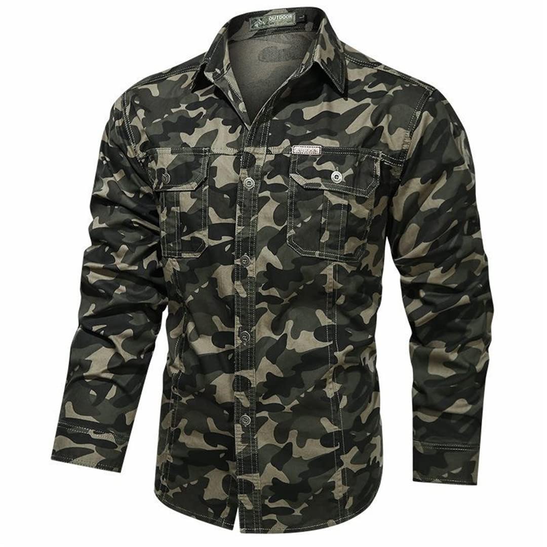 Bqxxdeo Chemises De Combat Camouflage À Manches Longues pour Hommes Chemise en Coton Militaire