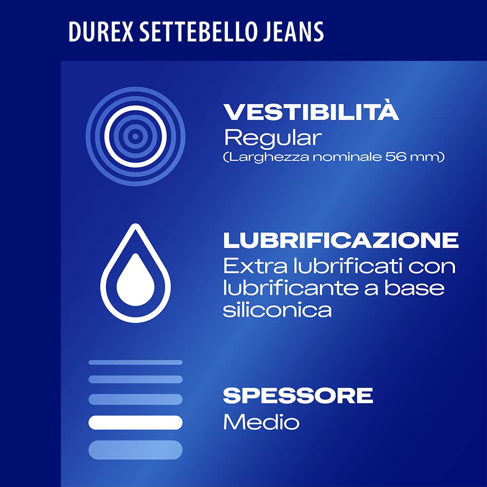Durex Combo Mix Preservativi Settebello Jeans 10 + Pleasuremax con nervature 10 + Supersottile Regular Fit 10 + Invisible 10 +Sync 10