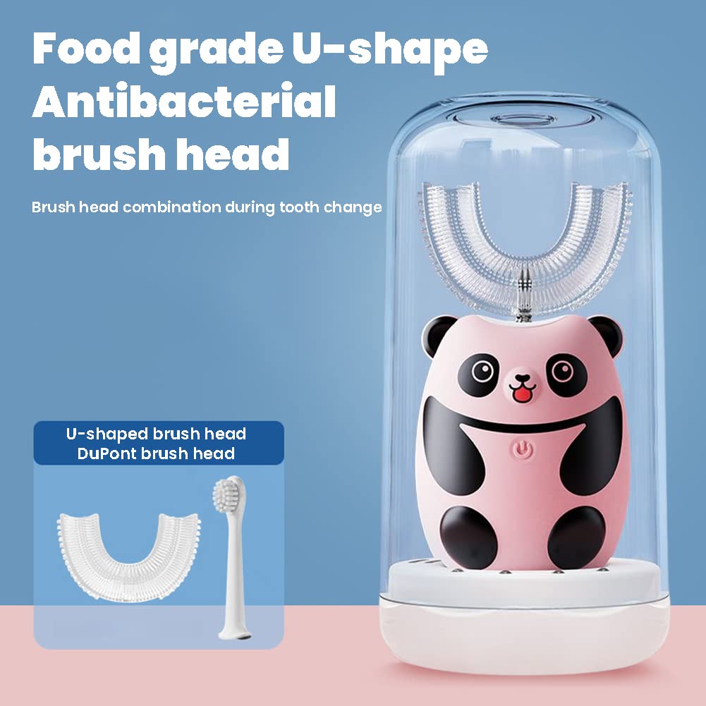 Spazzolino elettrico a forma di U per bambini, spazzolino elettrico a mano libera a 360°, pulizia orale dei denti, spazzolino elettrico per bambini da 2 a 6 anni, nero
