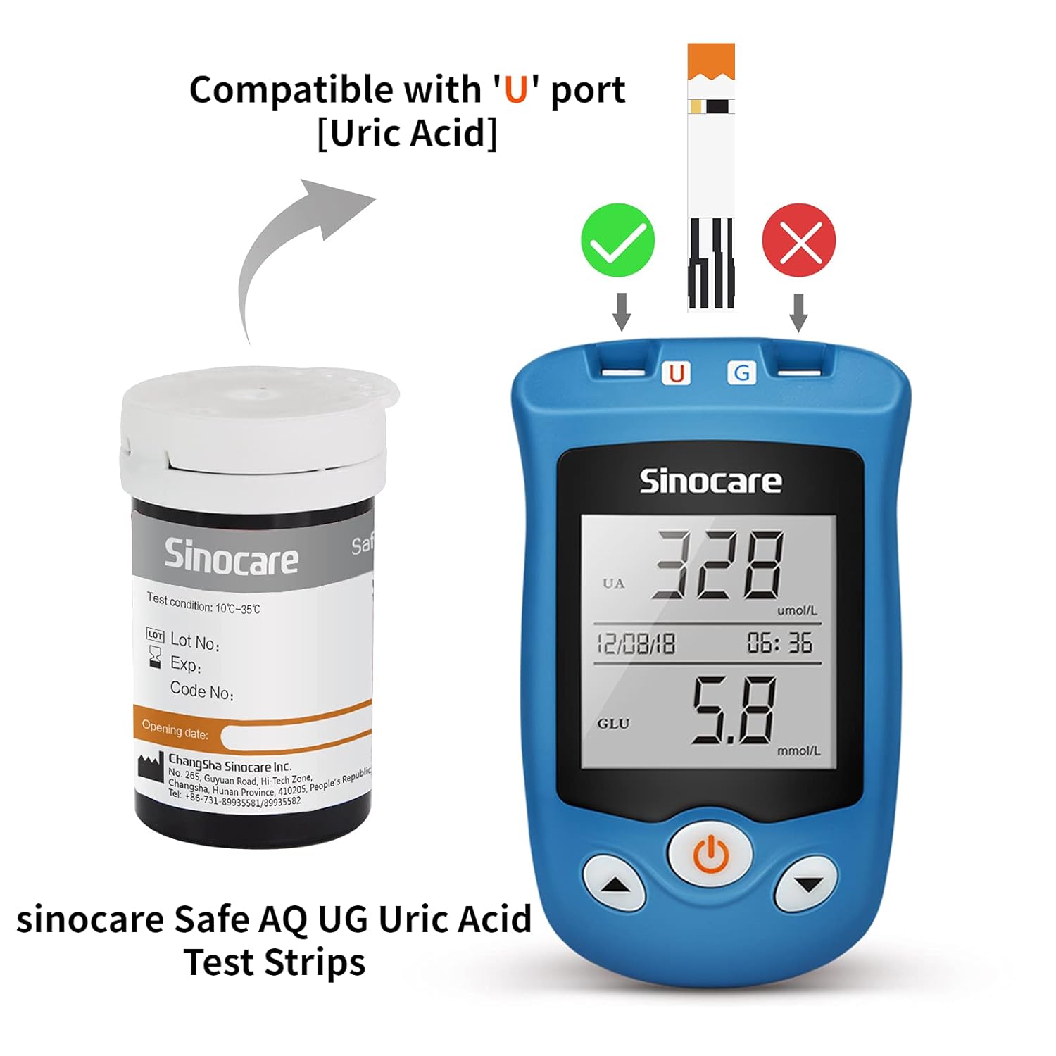 sinocare Safe AQ UG Uric Acid Test Strips 50 pcs, Only for sinocare Safe AQ UG Blood Glucose
