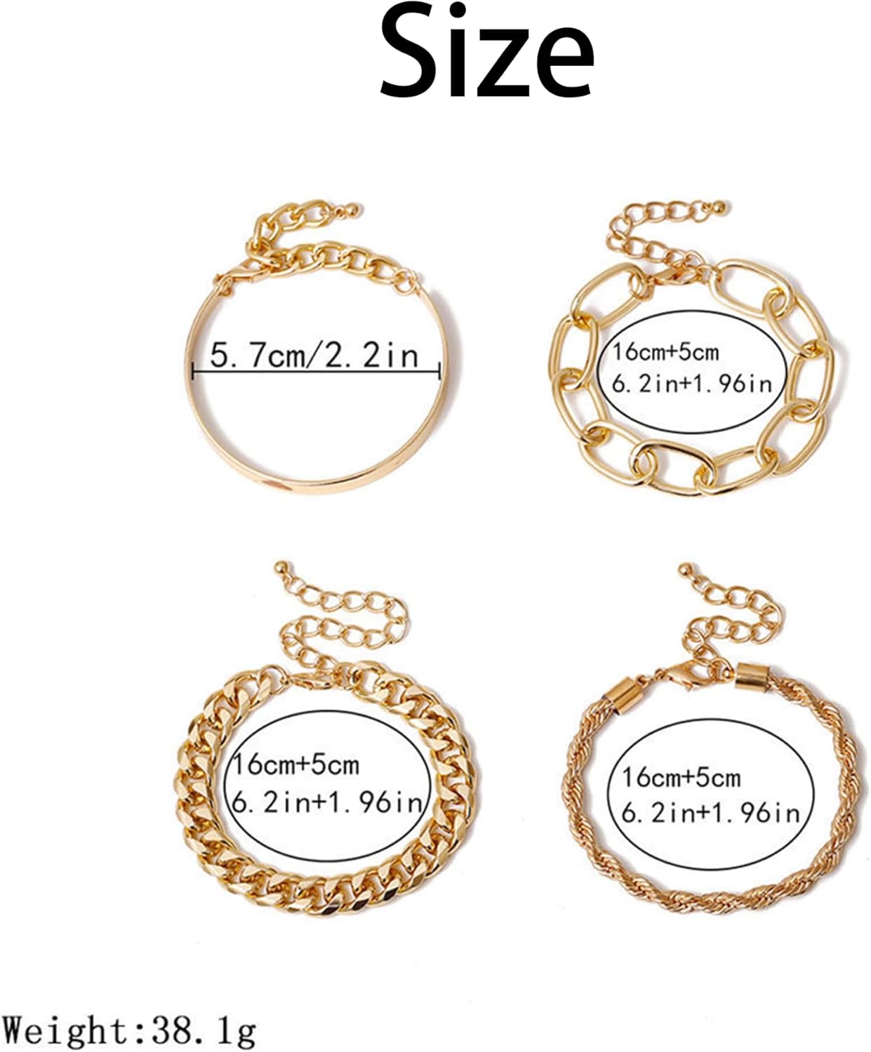 4 PCS Gold Layered Bracelets for Women Chunky Non Tarnish Gold Cuban Link Chain Twist Rope Cuff Statement Bracelets Party Wedding Jewelry Accessories - Image 7